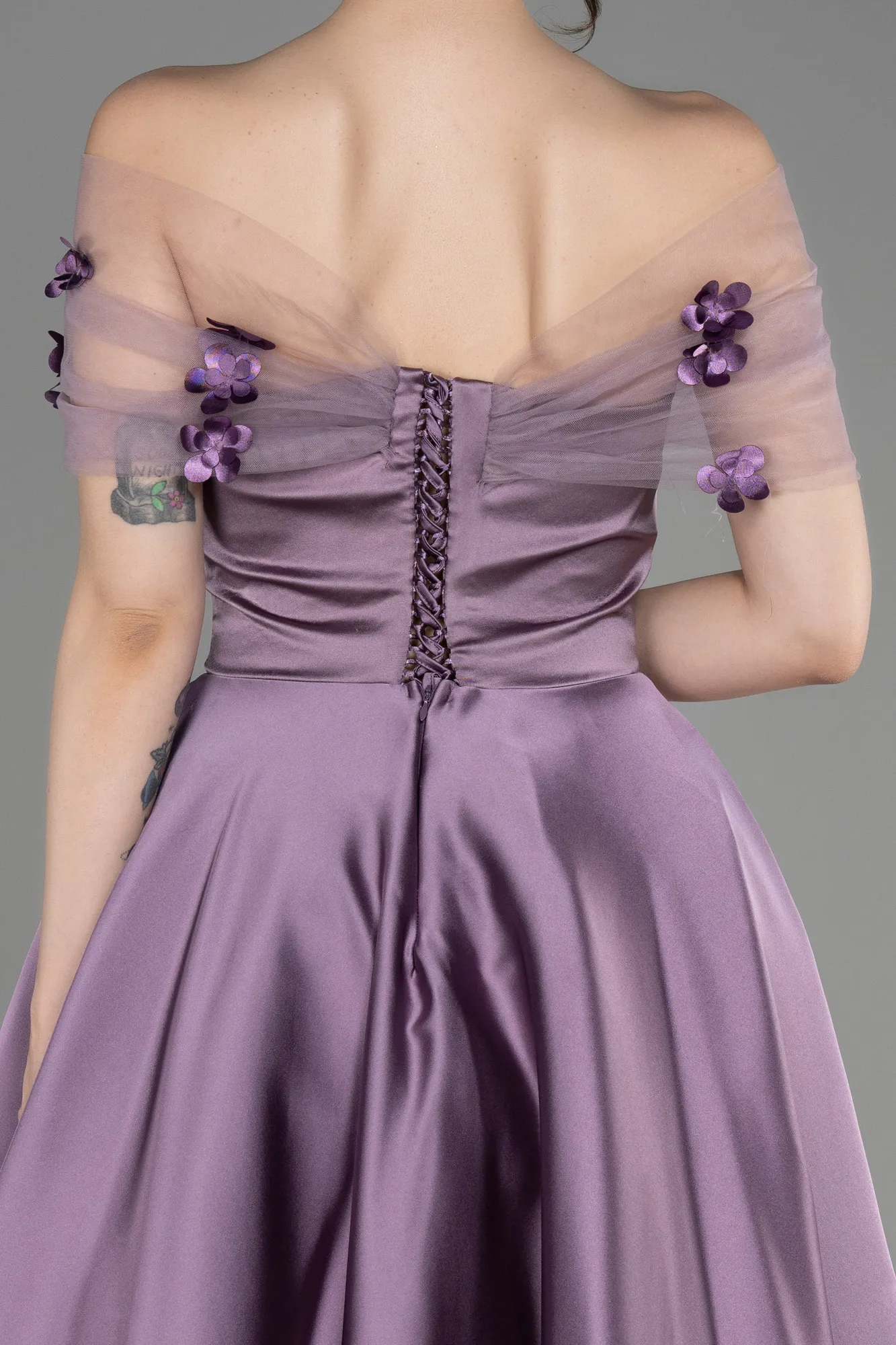 Lavender-Off-Shoulder Midi Saten Prom Dress ABK2033