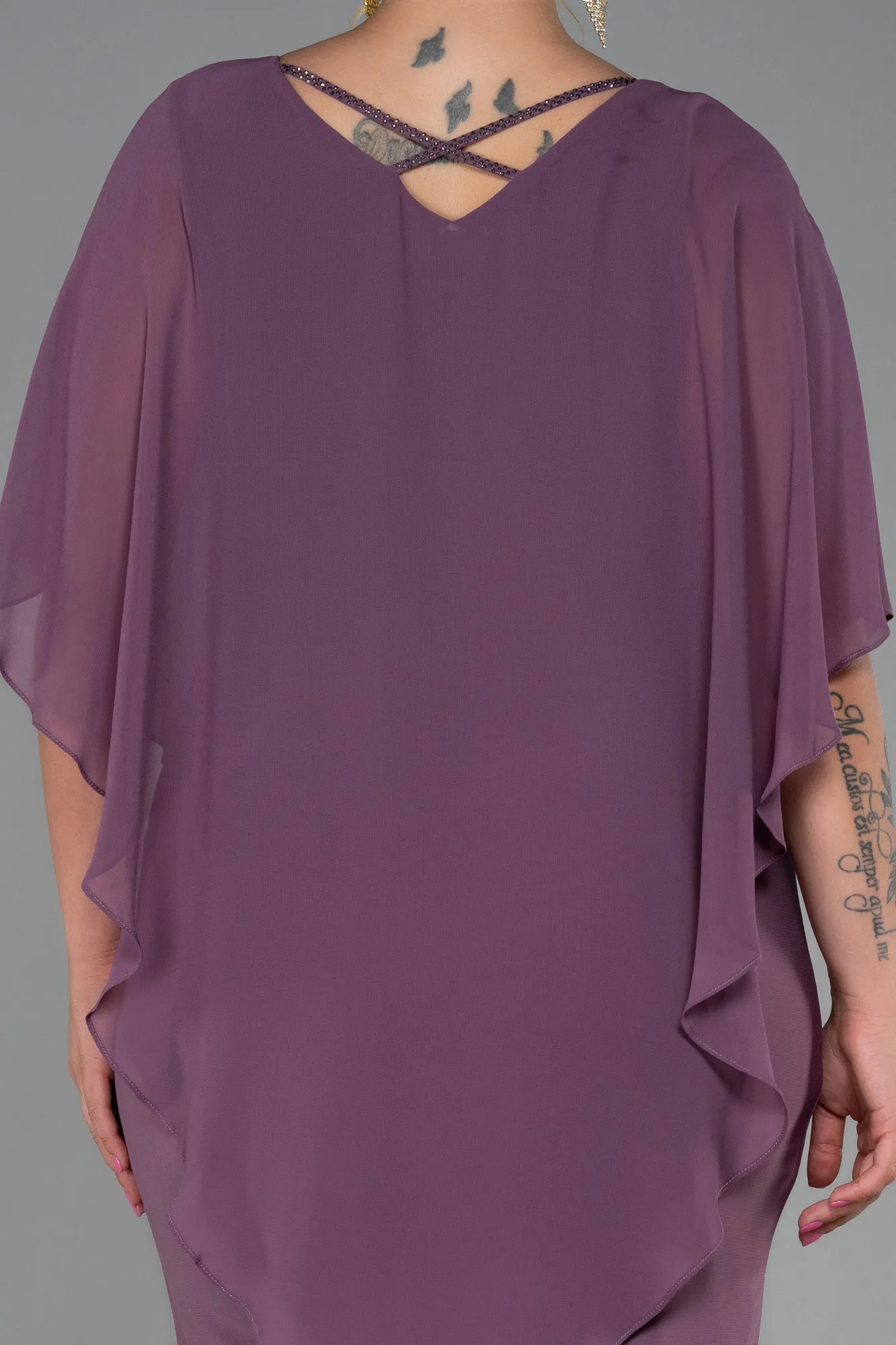 Lavender-Short Chiffon Plus Size Evening Dress ABK1494