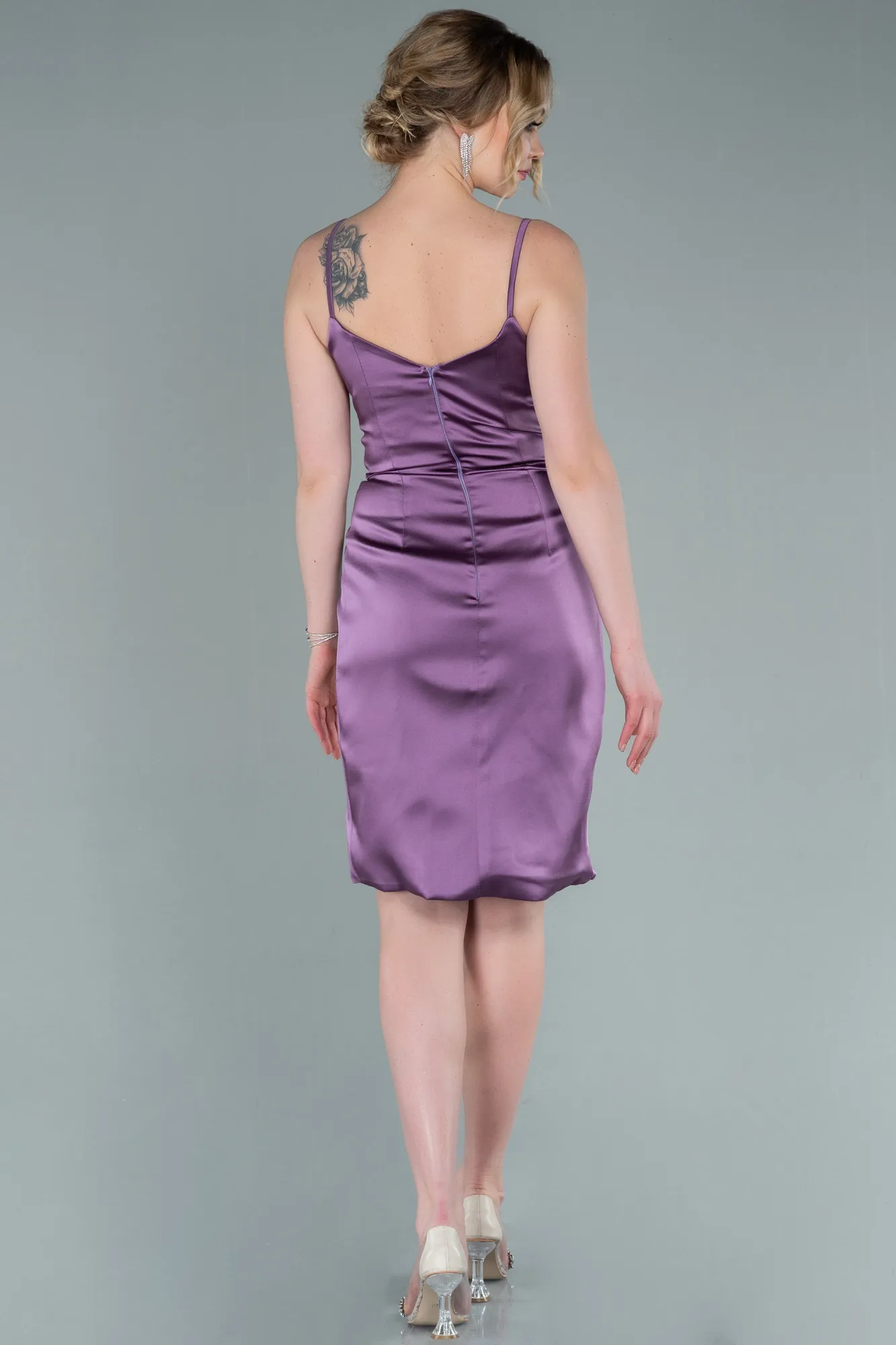 Lavender-Short Satin Invitation Dress ABK1081