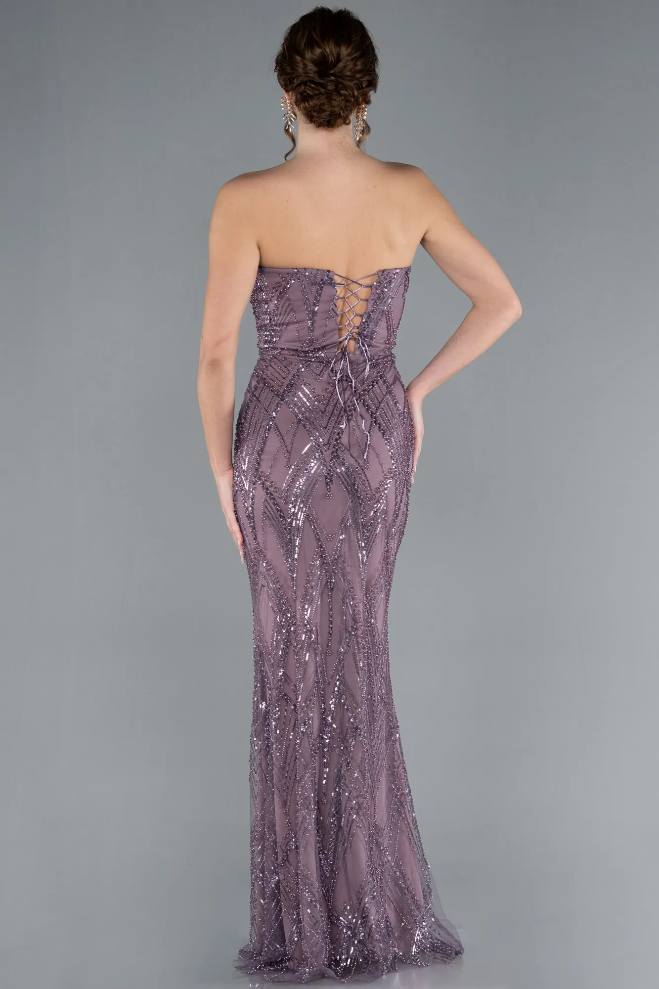 Lavender-Strapless Beaded Long Evening Gown ABU4775