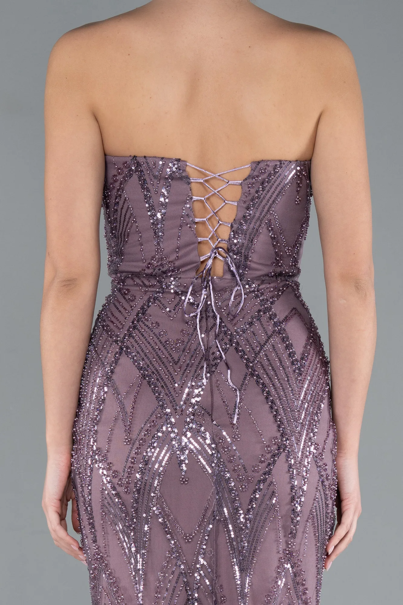 Lavender-Strapless Beaded Long Evening Gown ABU4775