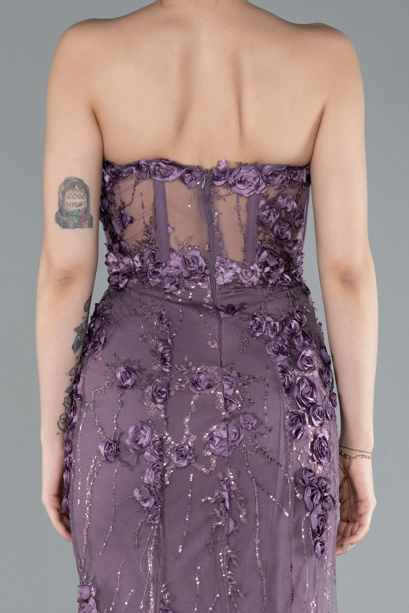 Lavender-Strapless Three Dimensional Floral Long Mermaid Evening Gown ABU5571