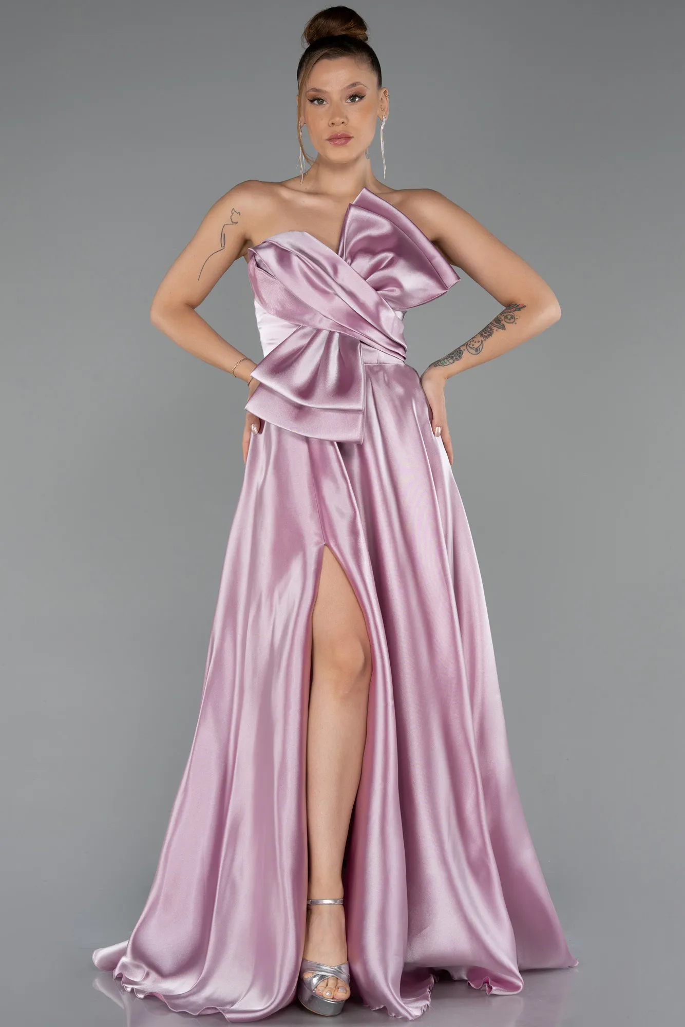 Light Lavender-Long Satin Evening Dress ABU4975