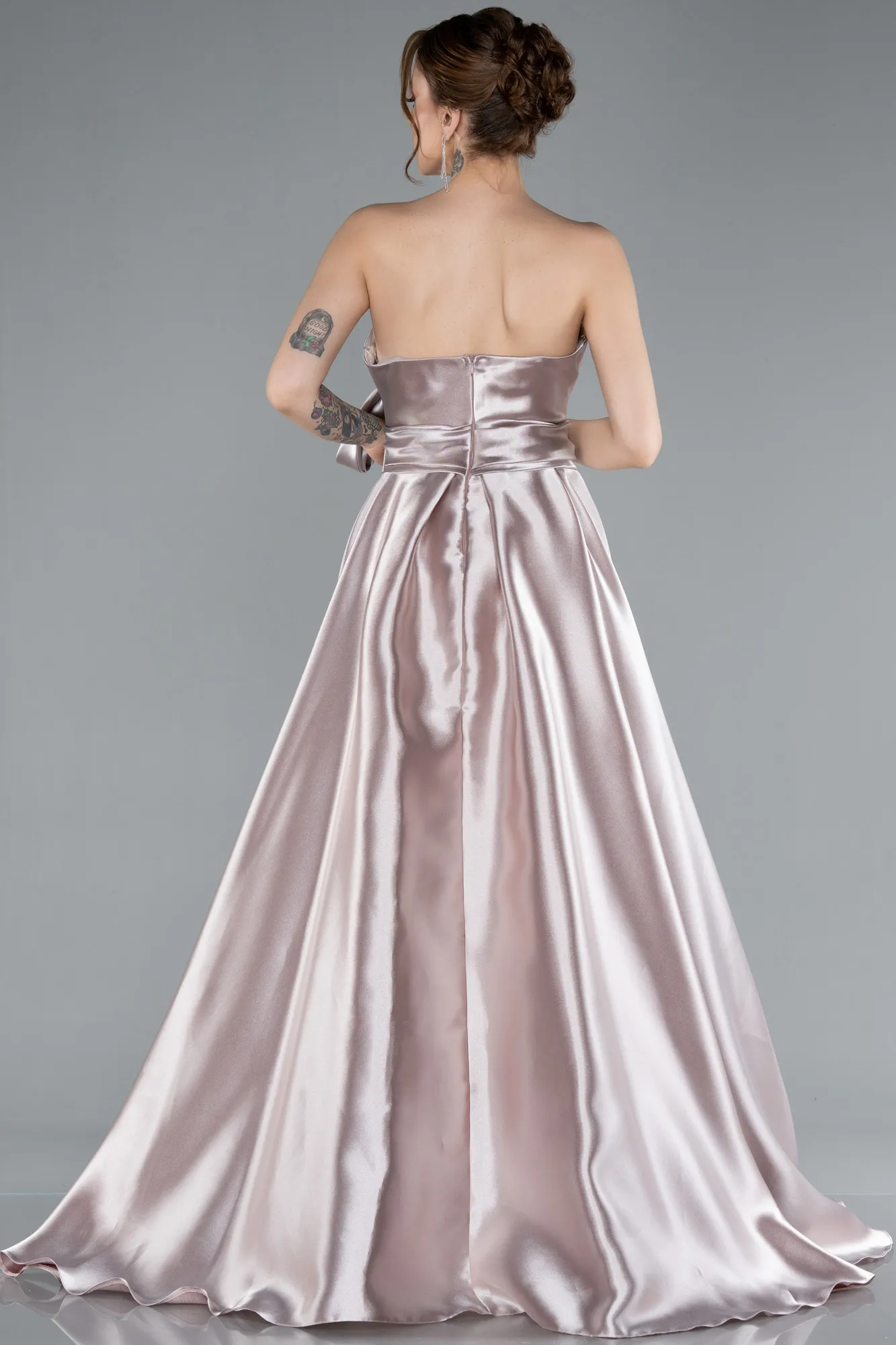 Light Lavender-Strapless High Slit Long Satin Graduation Prom Dress ABU4774
