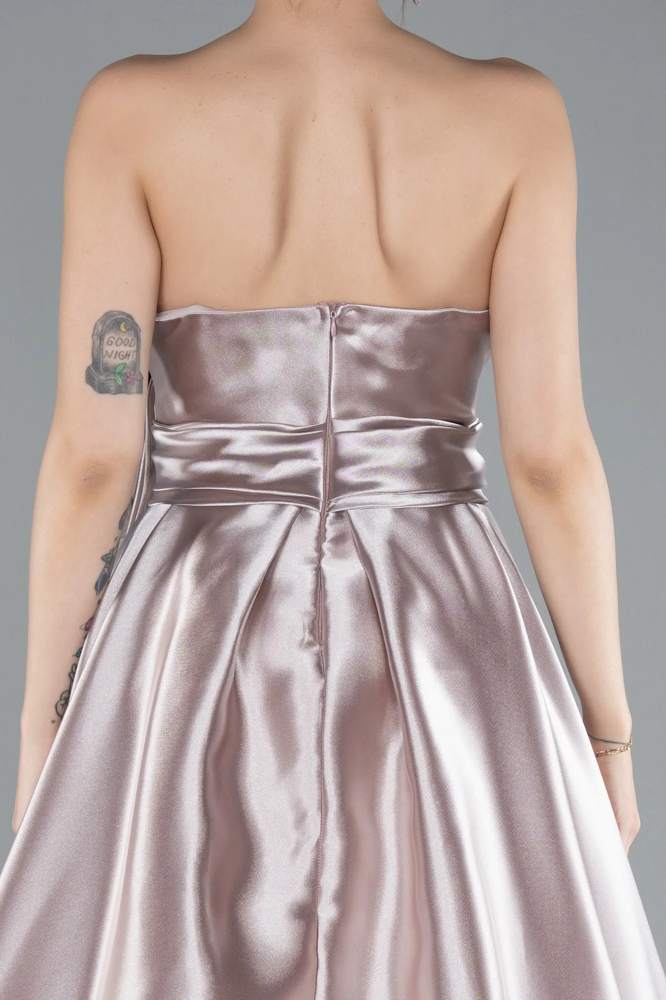 Light Lavender-Strapless High Slit Long Satin Graduation Prom Dress ABU4774