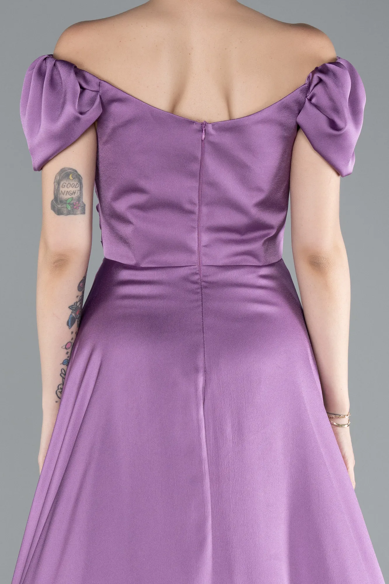 Lila-Boat Neck Slit Long Satin Prom Gown ABU4508