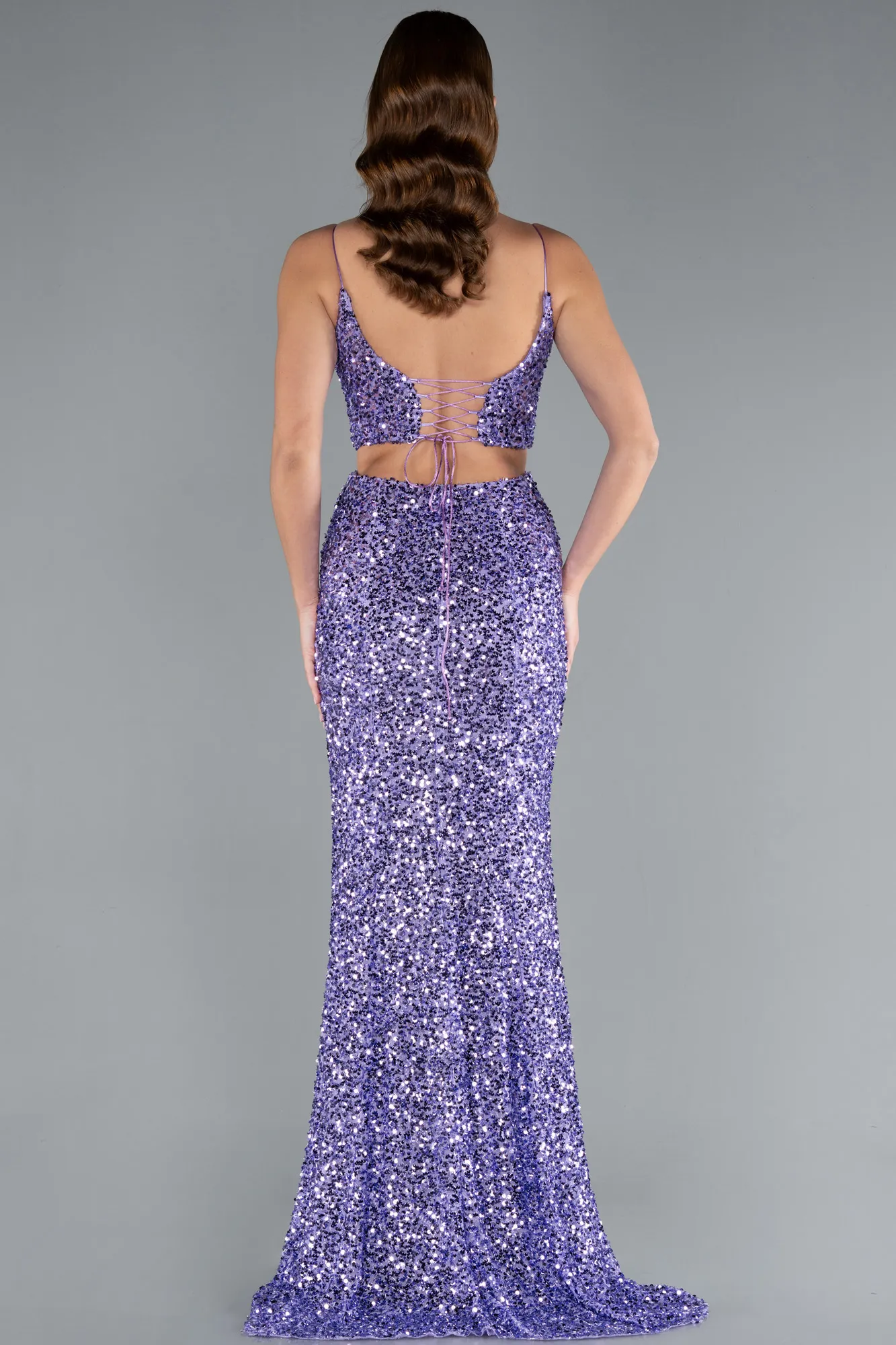 Lila-Cut Out Long Scaly Mermaid Evening Gown ABU4847