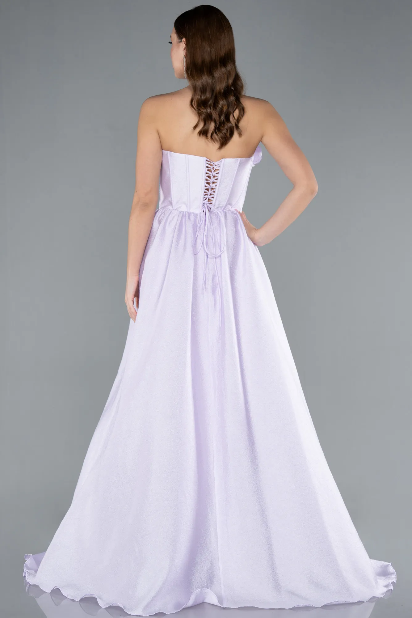 Lila-Floral Strapless Collar Slit Long Prom Gown ABU4337