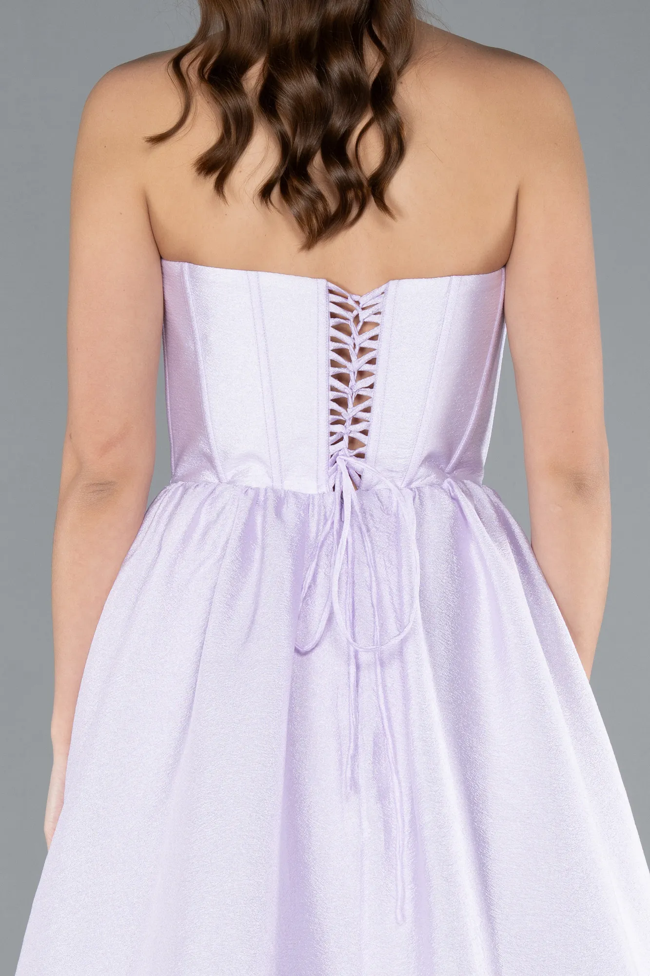 Lila-Floral Strapless Collar Slit Long Prom Gown ABU4337