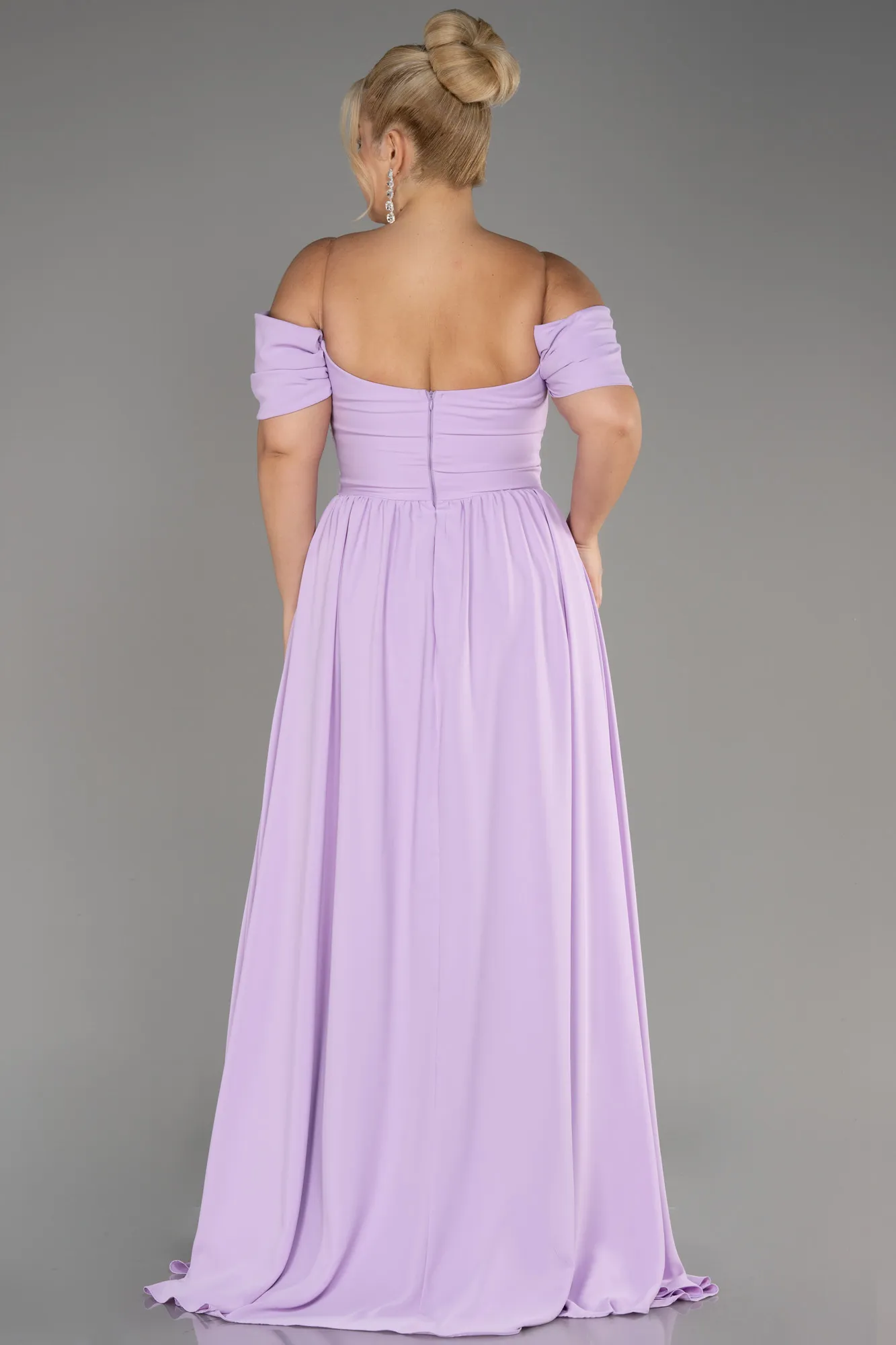 Lila-Boat Neck Long Chiffon Plus Size Prom Dress ABU3738