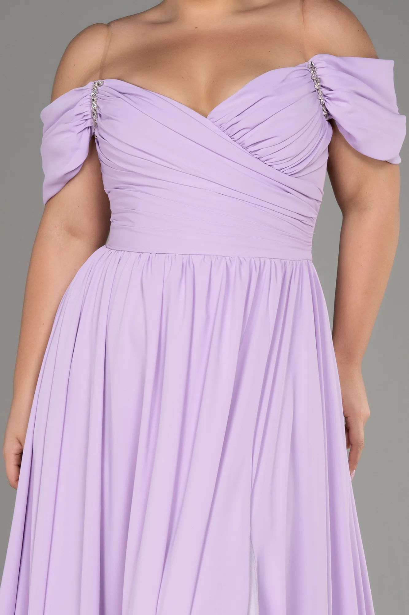 Lila-Boat Neck Long Chiffon Plus Size Prom Dress ABU3738
