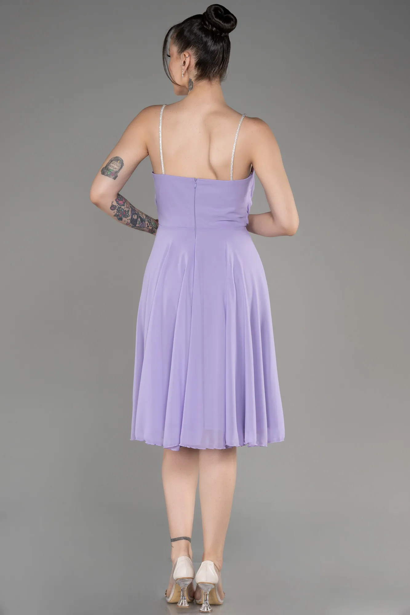 Lila-Midi Chiffon Evening Dress ABK1986