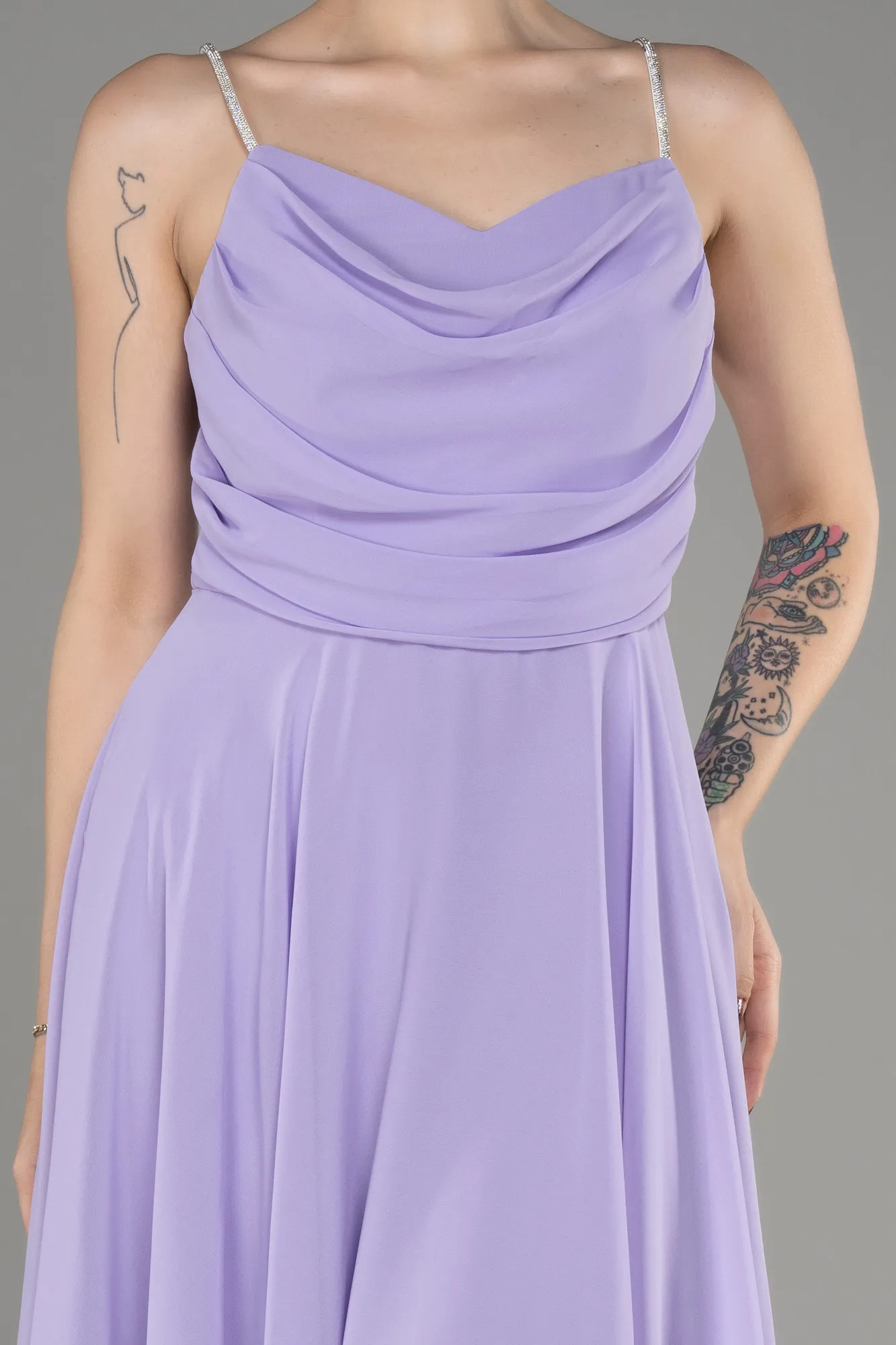 Lila-Midi Chiffon Evening Dress ABK1986