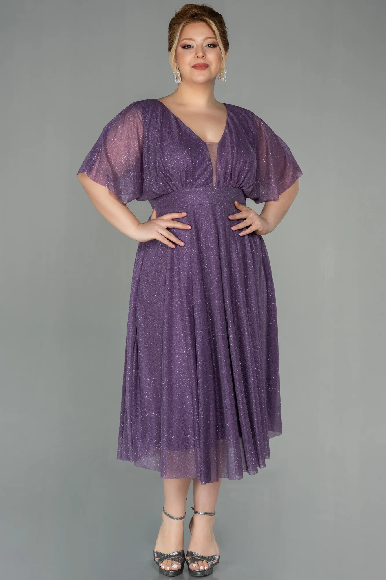 Lila-Midi Plus Size Evening Dress ABK1253