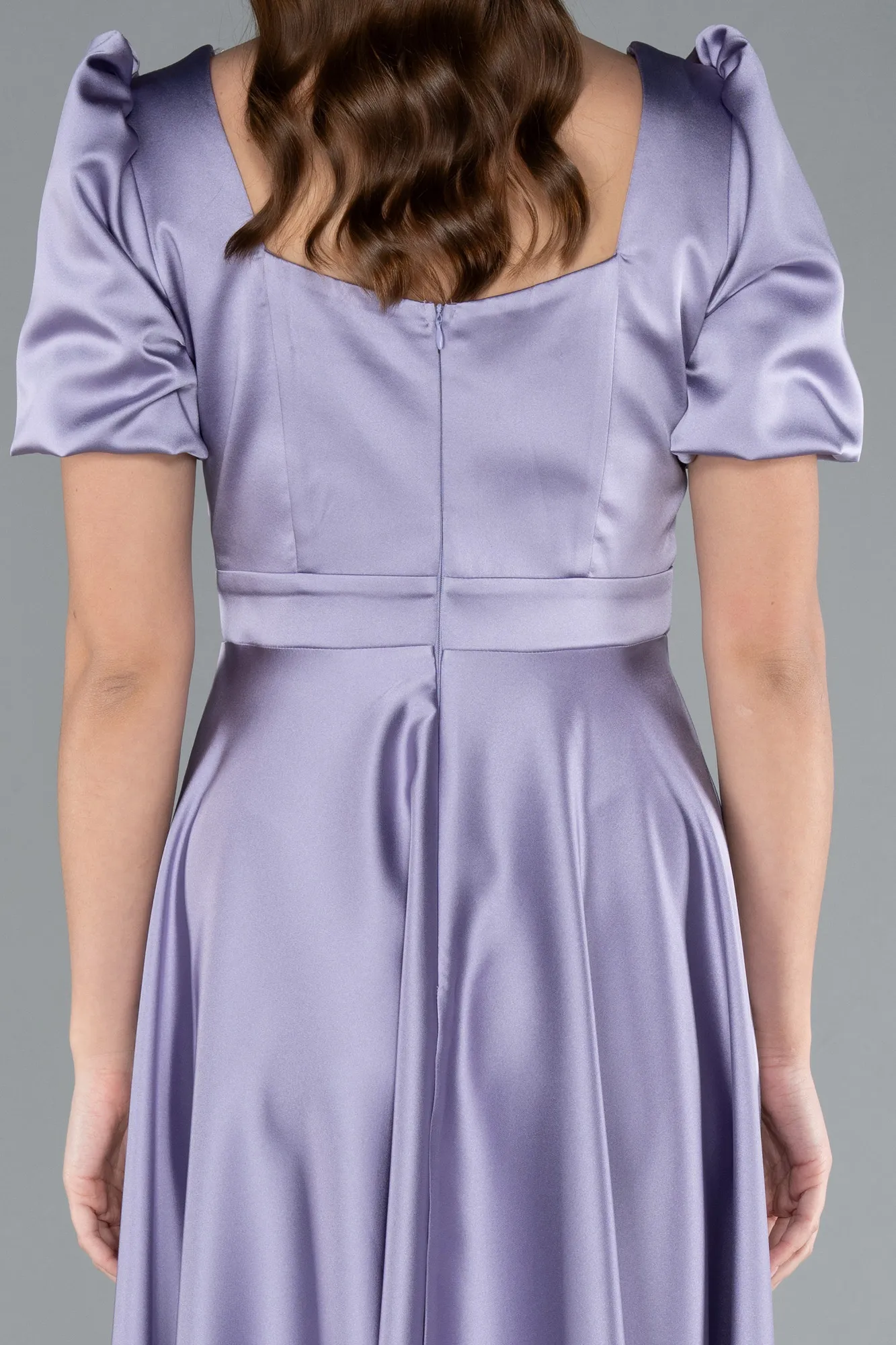 Lila-Short Sleeve Square Neck Midi Satin Cocktail Dress ABK2288