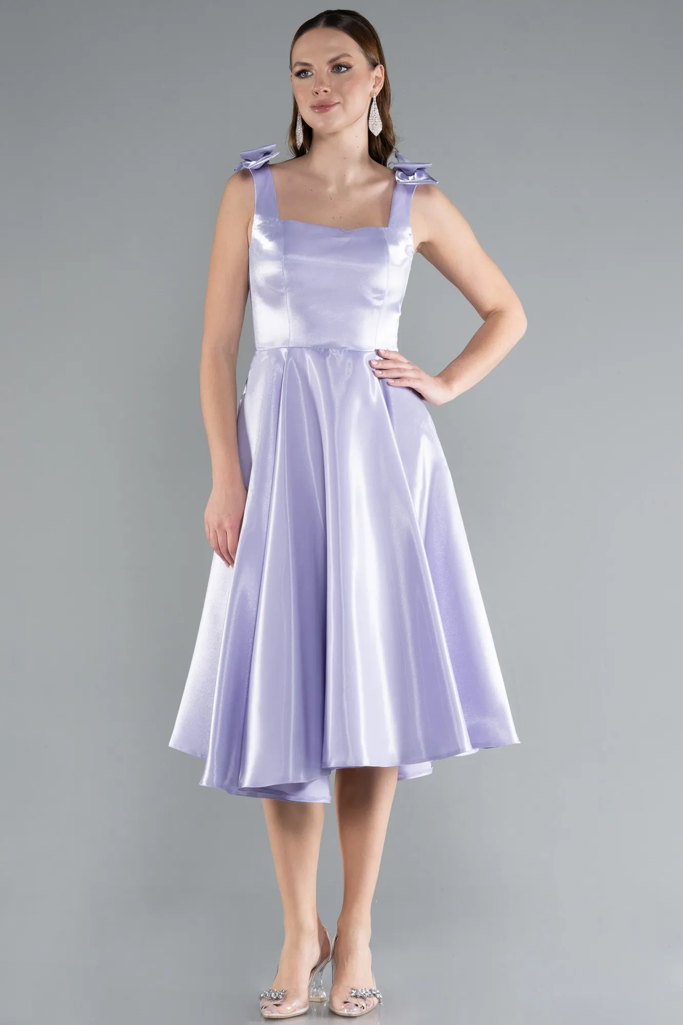 Lila-Sleeveless Square Neck Midi Satin Party Dress ABK2285