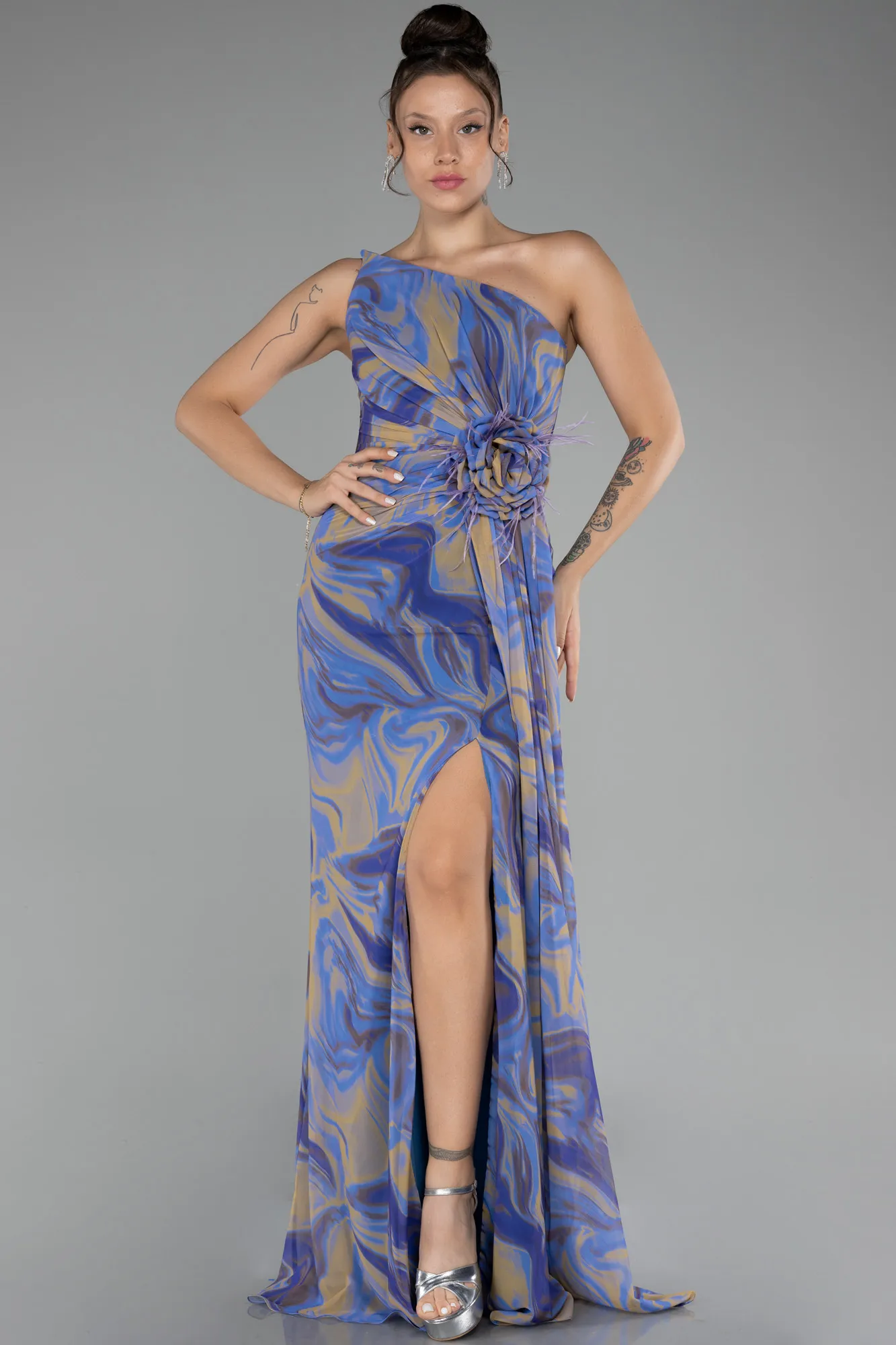 Lila-Strapless Slit Long Patterned Prom Gown ABU4590