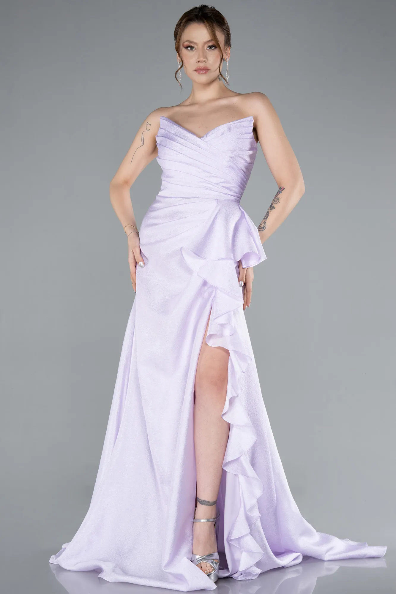 Lila-Strapless Slit Long Prom Dress ABU4784