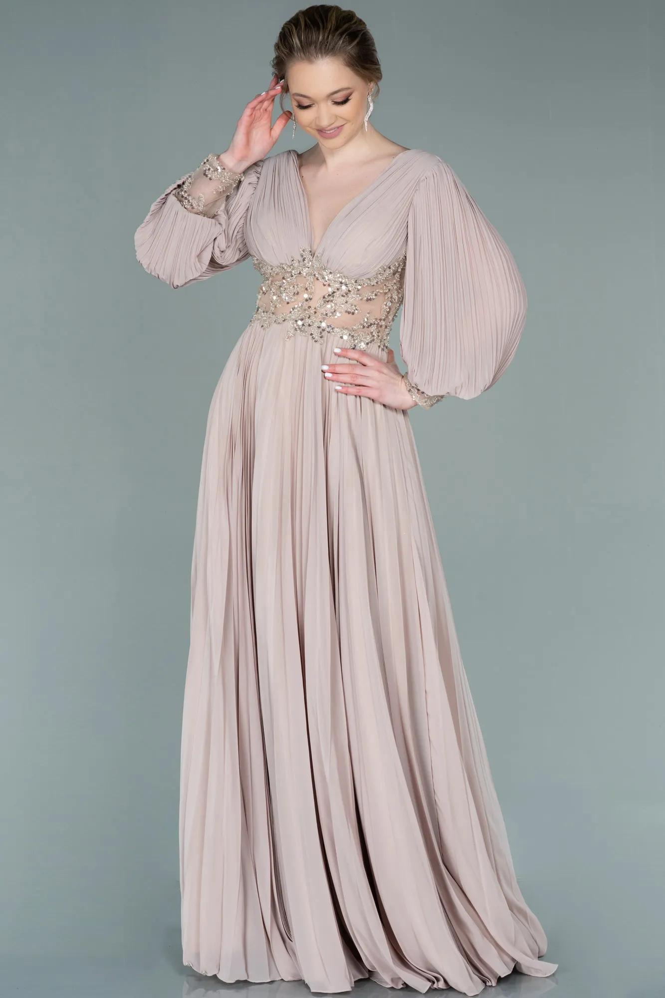 Mink-Long Chiffon Evening Dress ABU2183