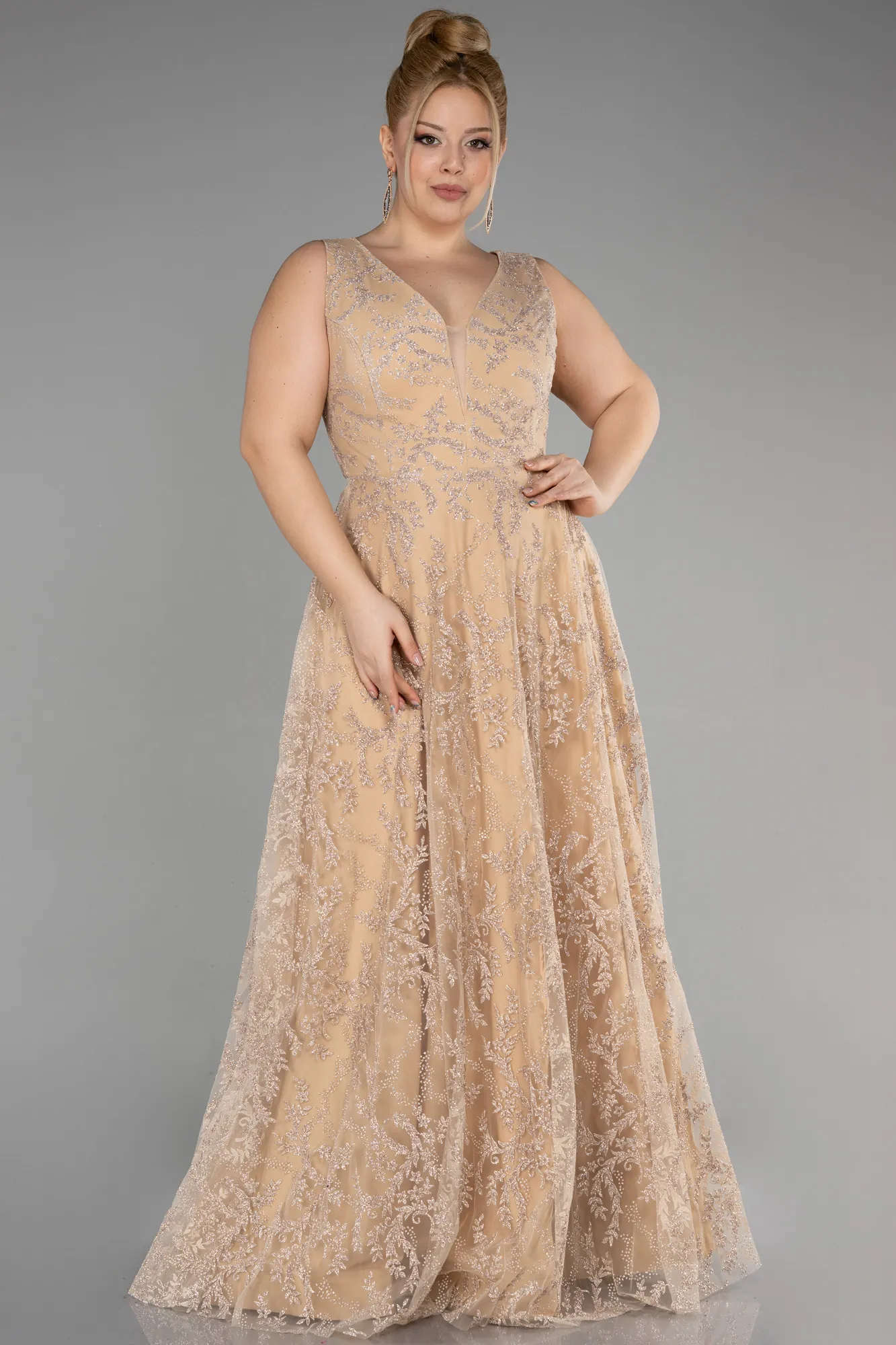 Mink-Long Plus Size Evening Gown ABU3549