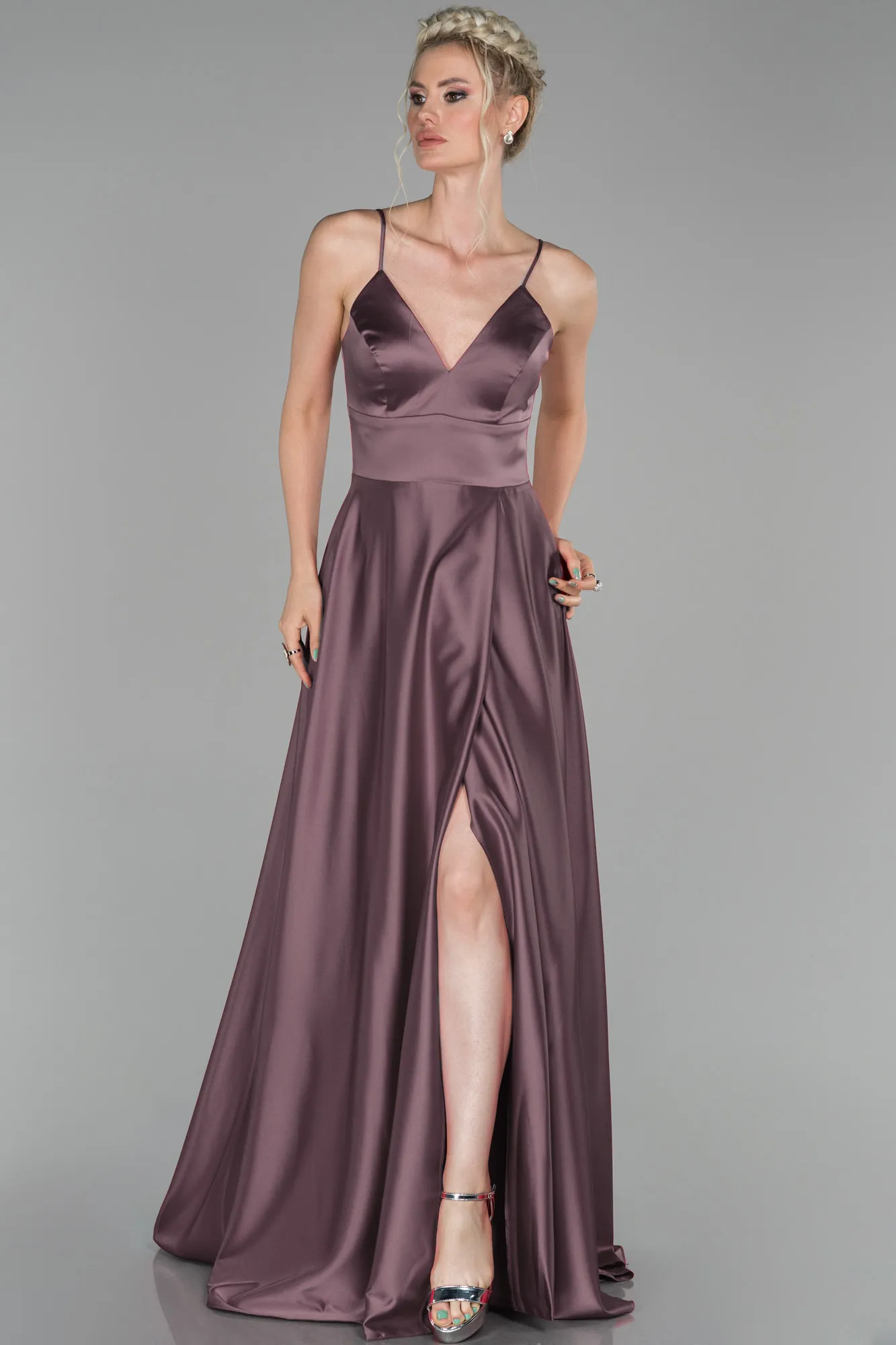 Mink-Long Satin Evening Dress ABU1458