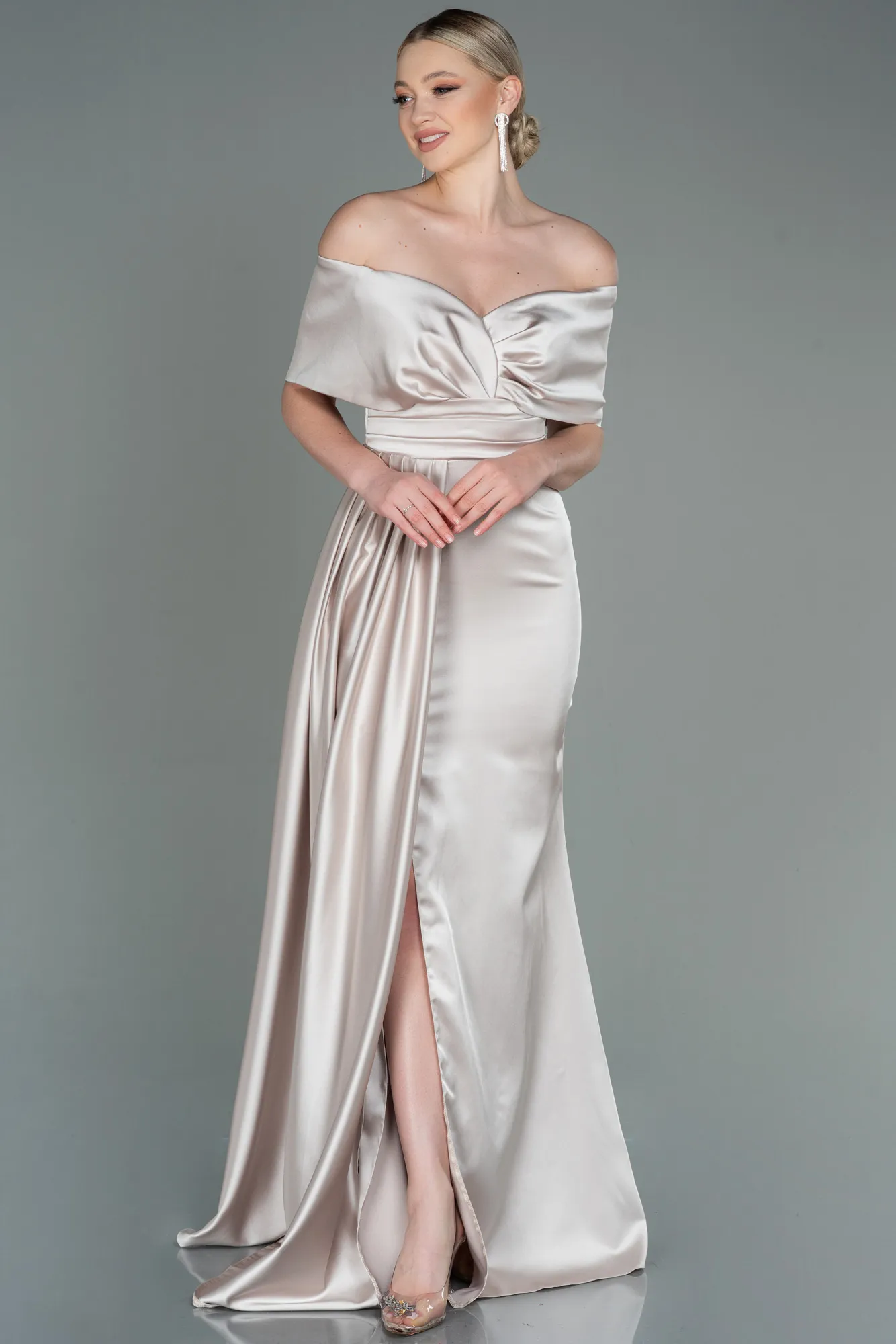 Mink-Long Satin Evening Dress ABU2893