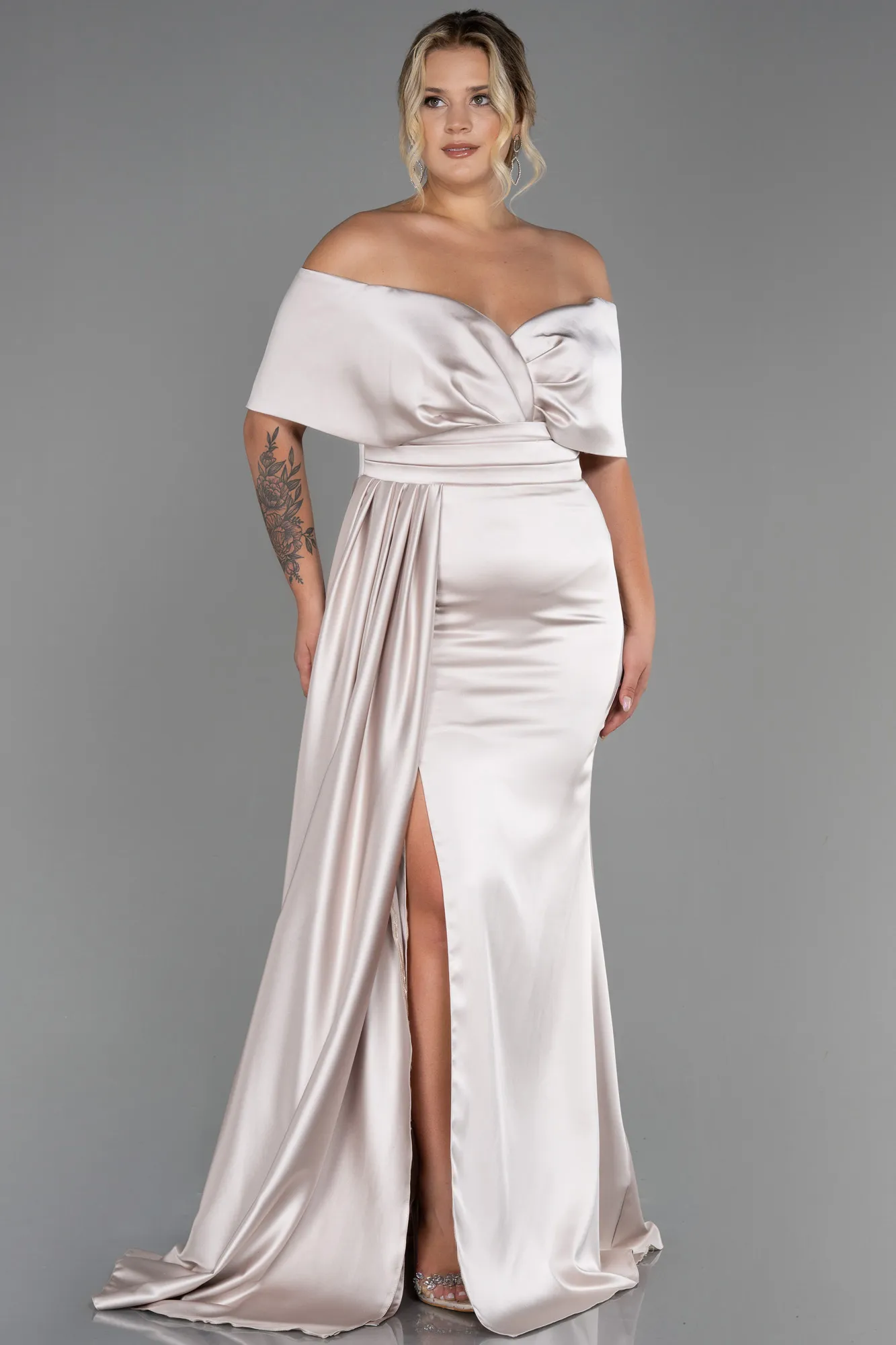 Mink-Long Satin Plus Size Evening Dress ABU2873