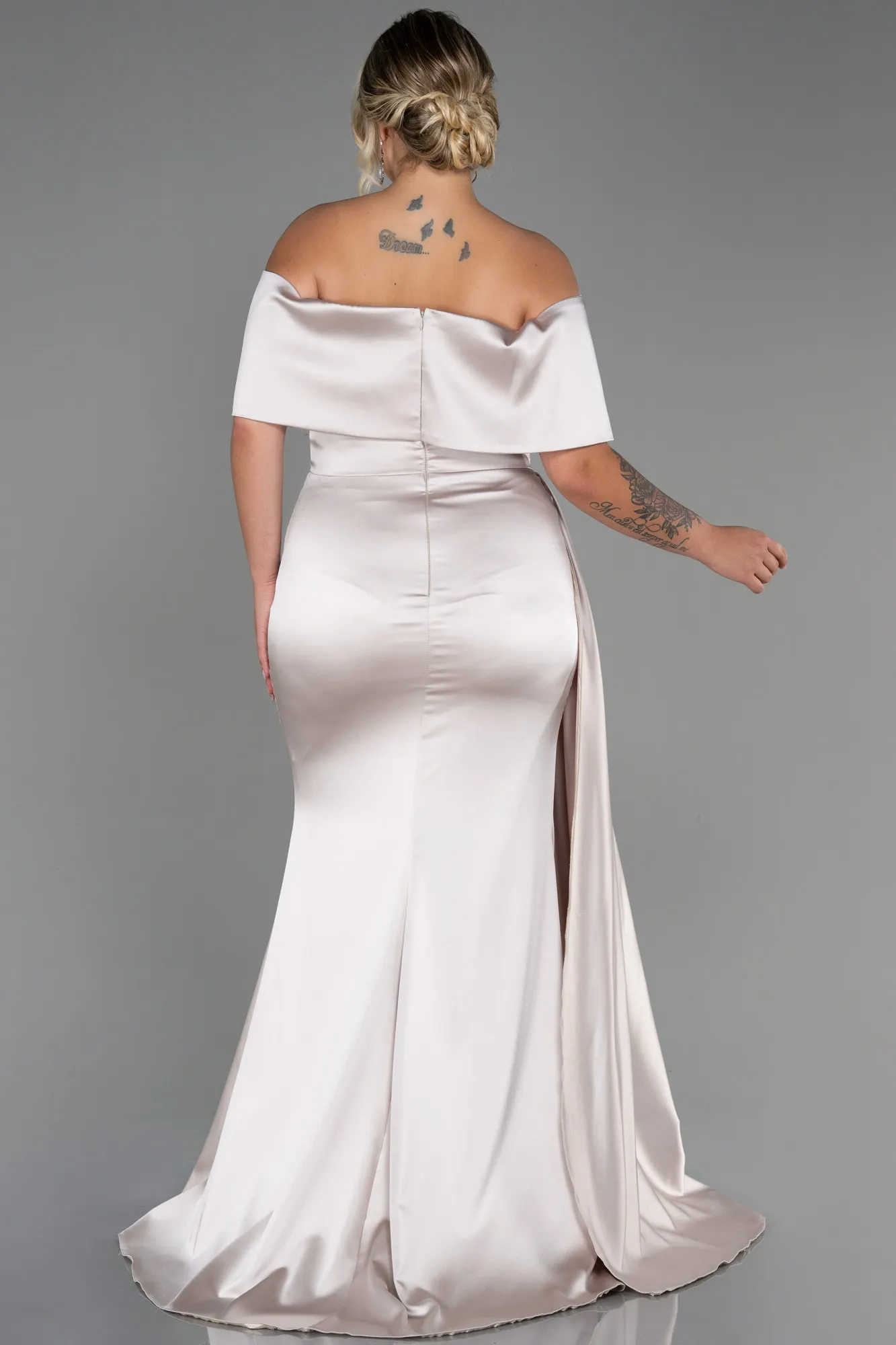 Mink-Long Satin Plus Size Evening Dress ABU2873