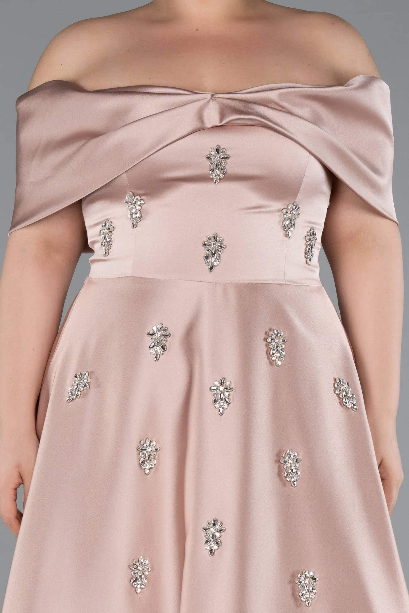 Mink-Long Satin Plus Size Evening Gown ABU4998