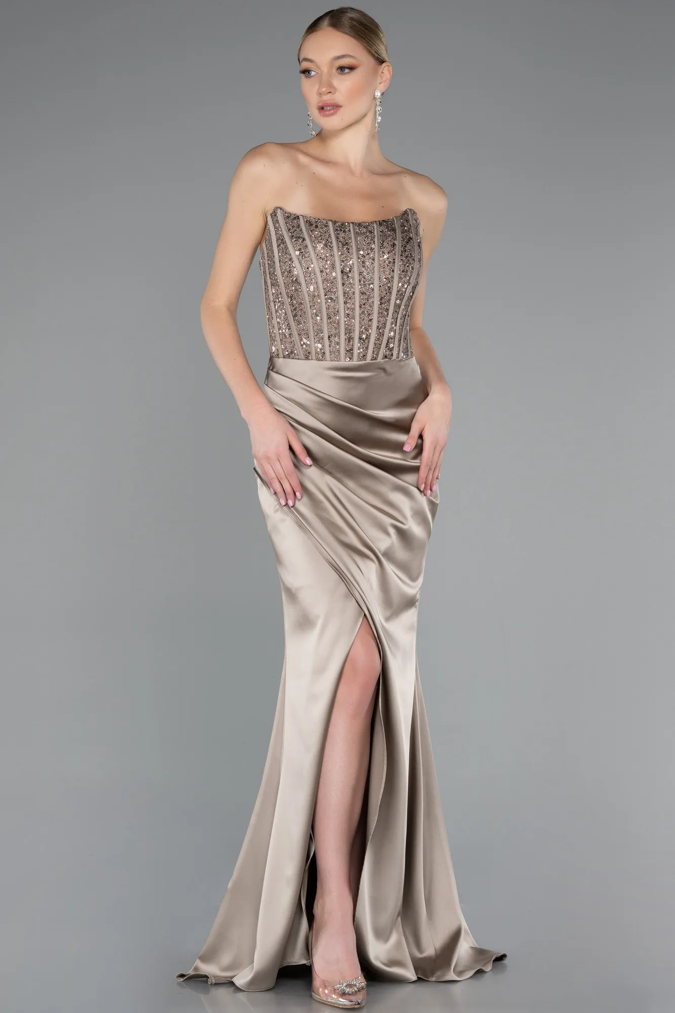 Mink-Long Satin Prom Gown ABU3883
