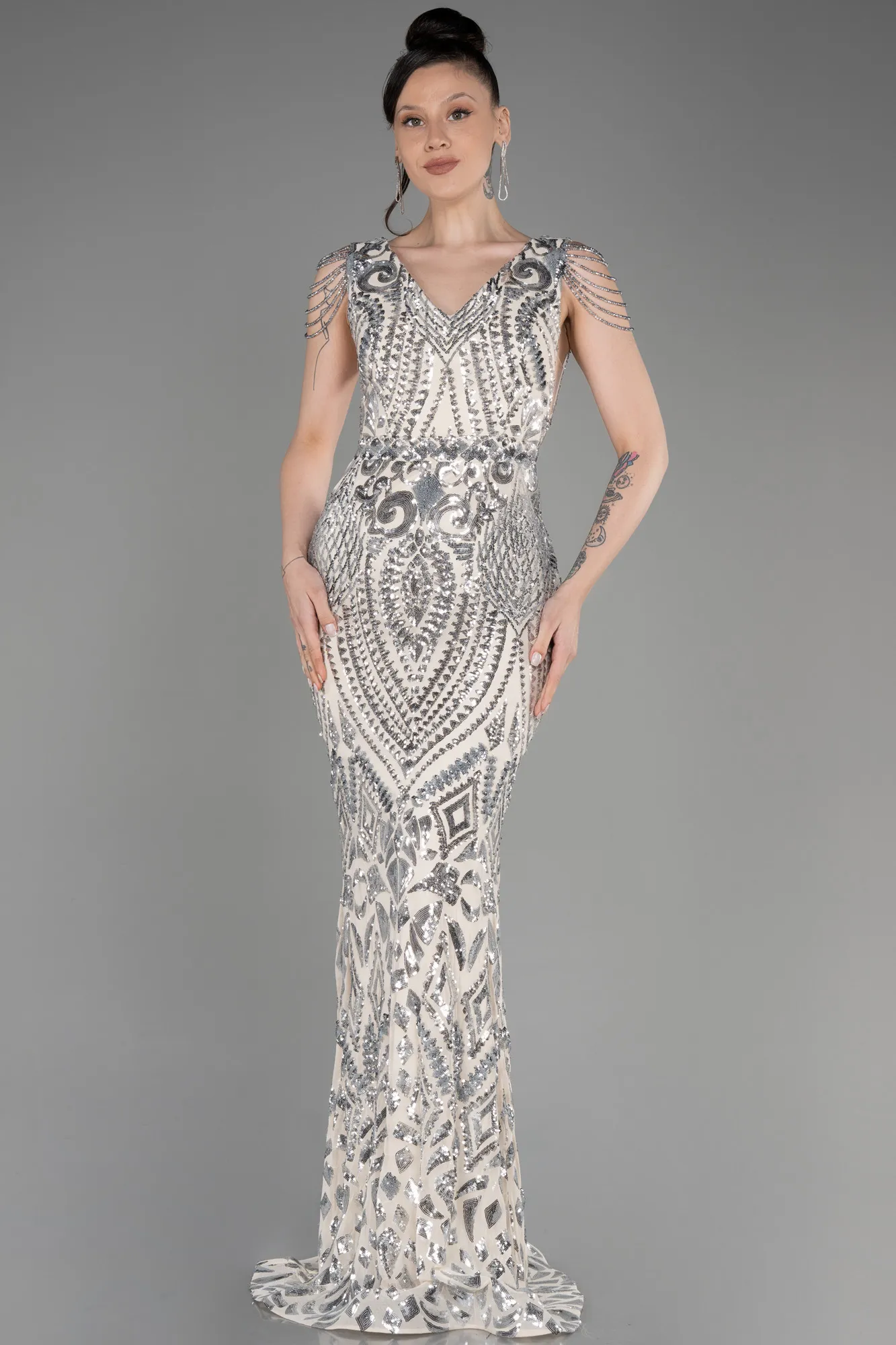 Mink-Long Scaly Mermaid Evening Dress ABU3842