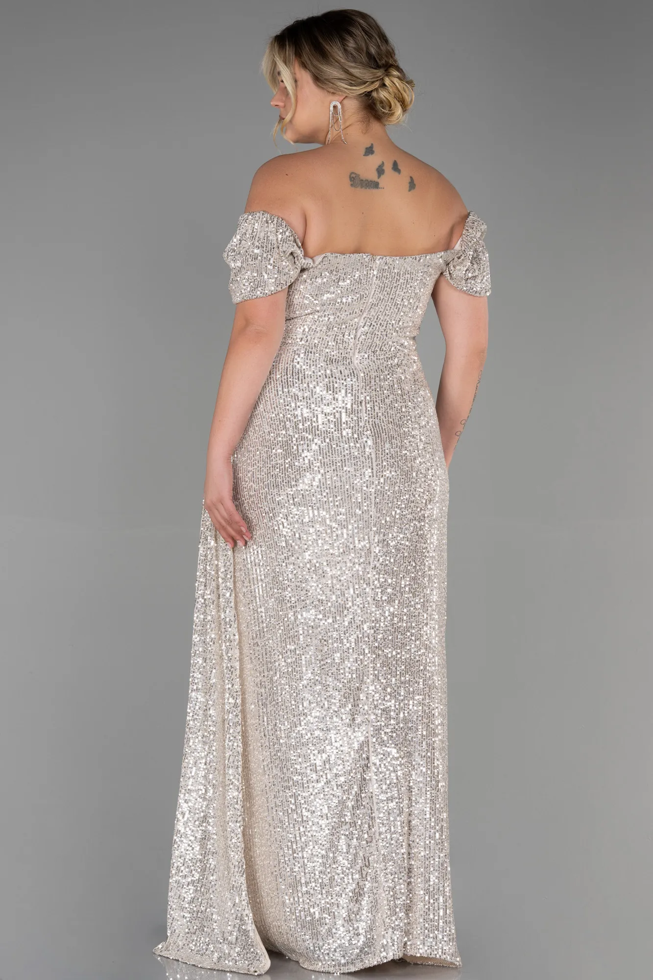 Mink-Long Scaly Plus Size Evening Dress ABU2973