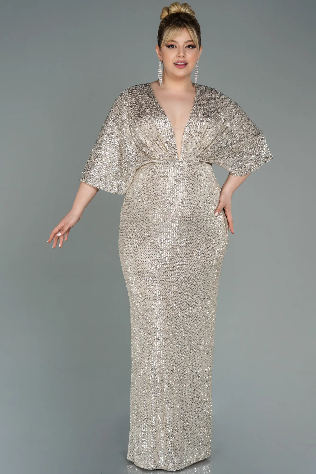 Mink-Long Scaly Plus Size Evening Dress ABU3123