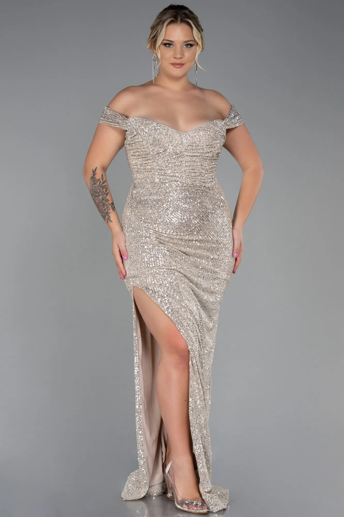 Mink-Long Scaly Plus Size Evening Dress ABU3203