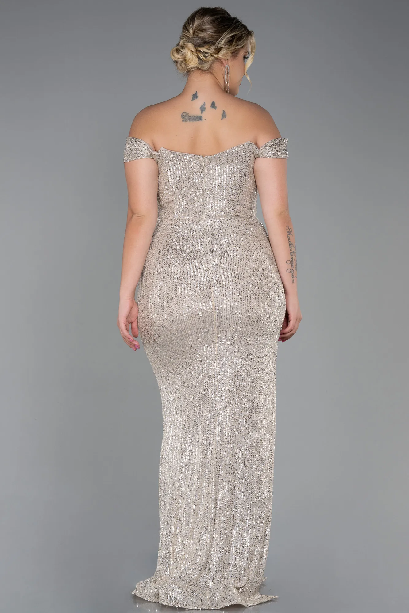 Mink-Long Scaly Plus Size Evening Dress ABU3203