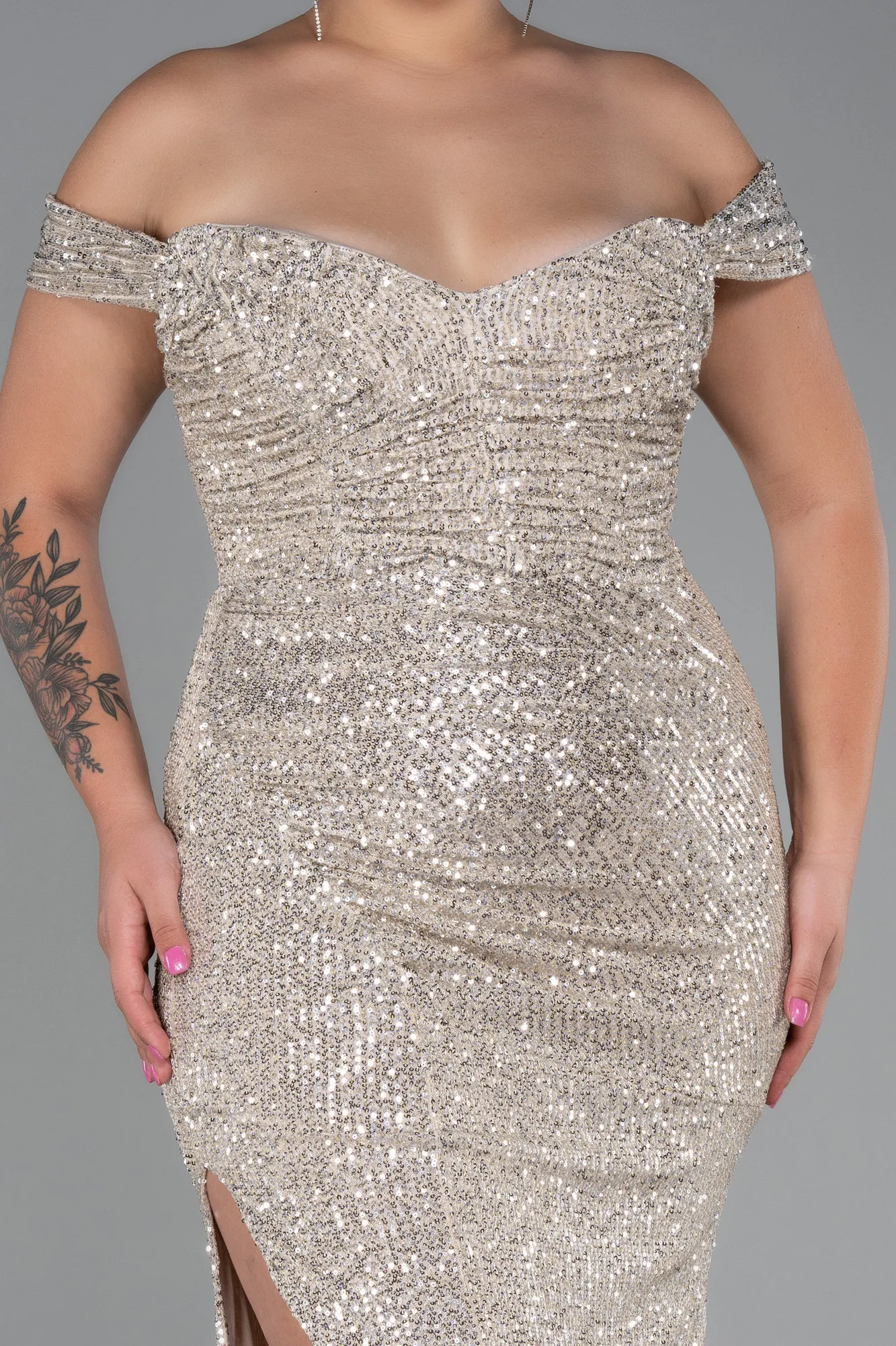 Mink-Long Scaly Plus Size Evening Dress ABU3203