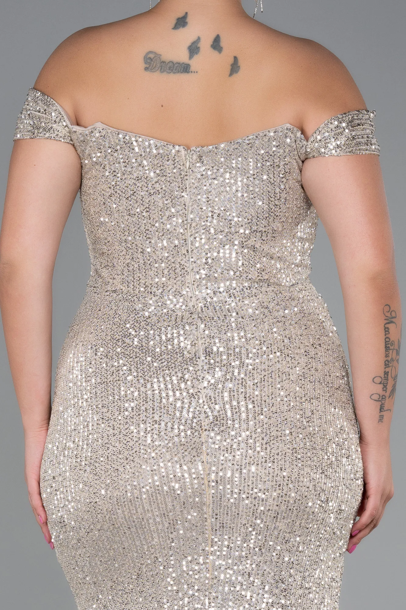 Mink-Long Scaly Plus Size Evening Dress ABU3203