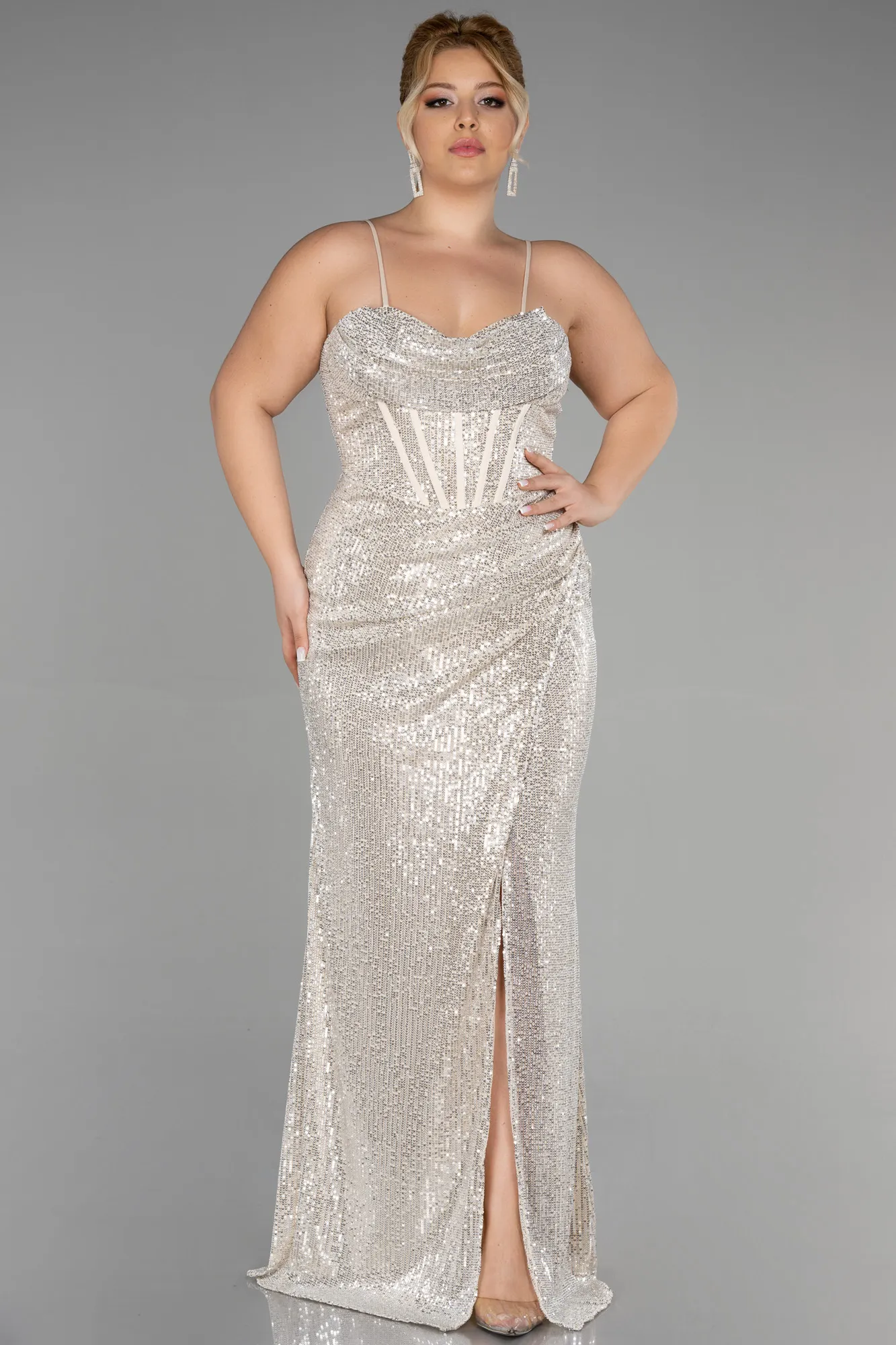 Mink-Long Scaly Plus Size Evening Dress ABU3322