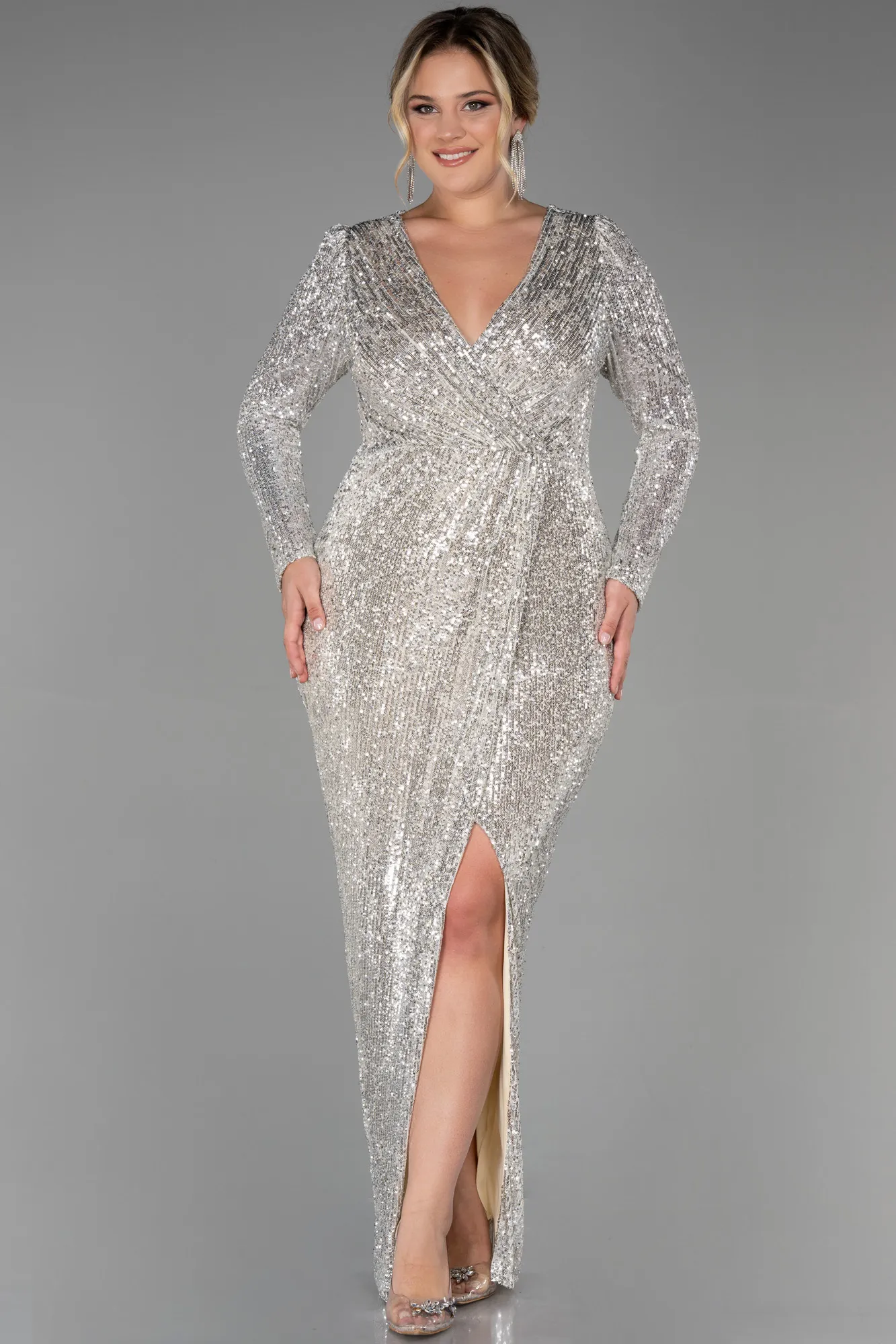 Mink-Long Scaly Plus Size Evening Dress ABU3340