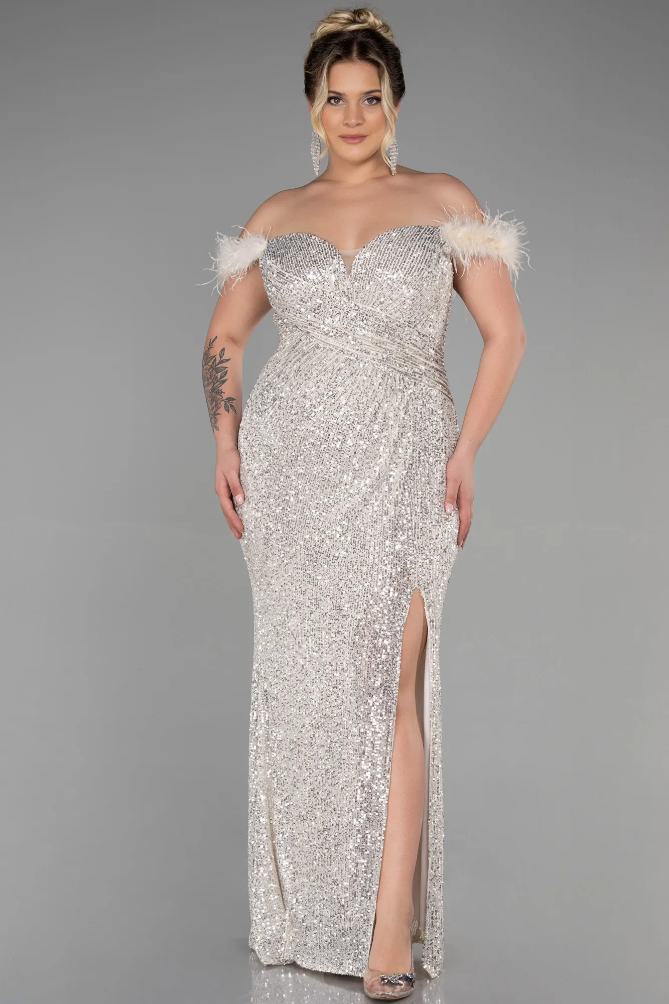 Mink-Long Scaly Plus Size Evening Dress ABU3415