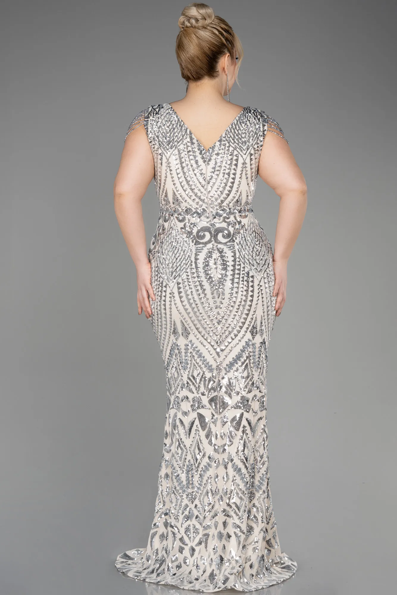 Mink-Long Scaly Plus Size Evening Dress ABU3845