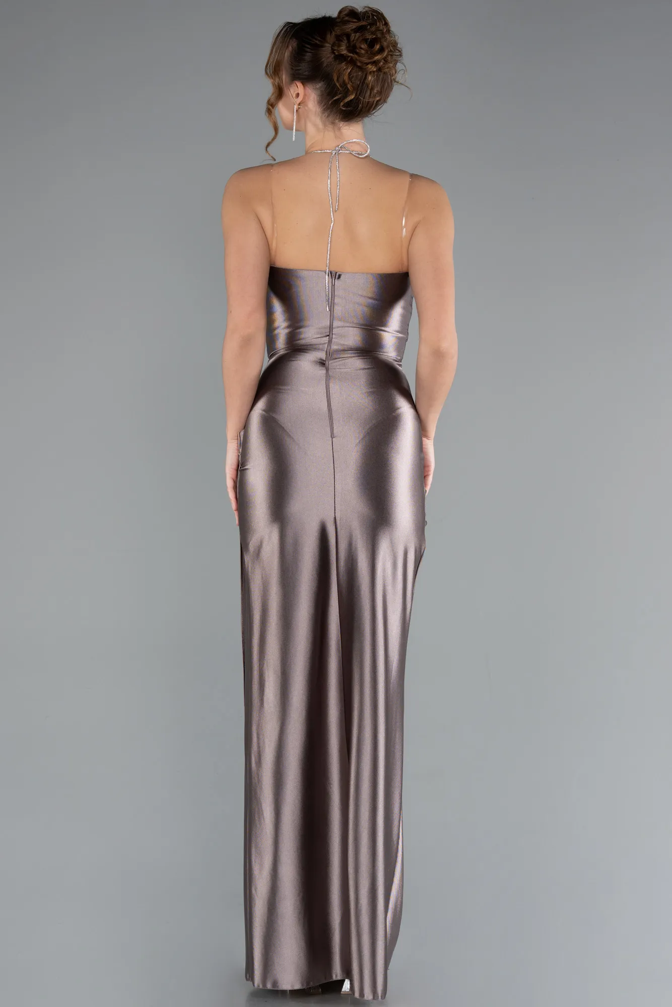 Mink-Slit Satin Long Prom Dress ABU4884