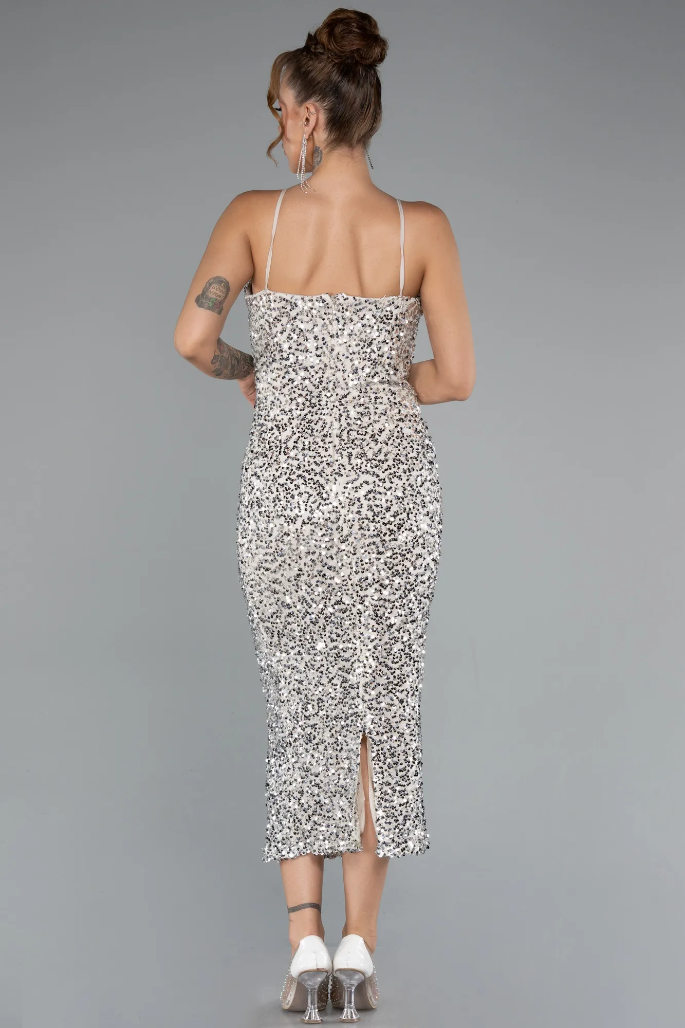 Mink-Strappy Midi Scaly Party Dress ABK2223