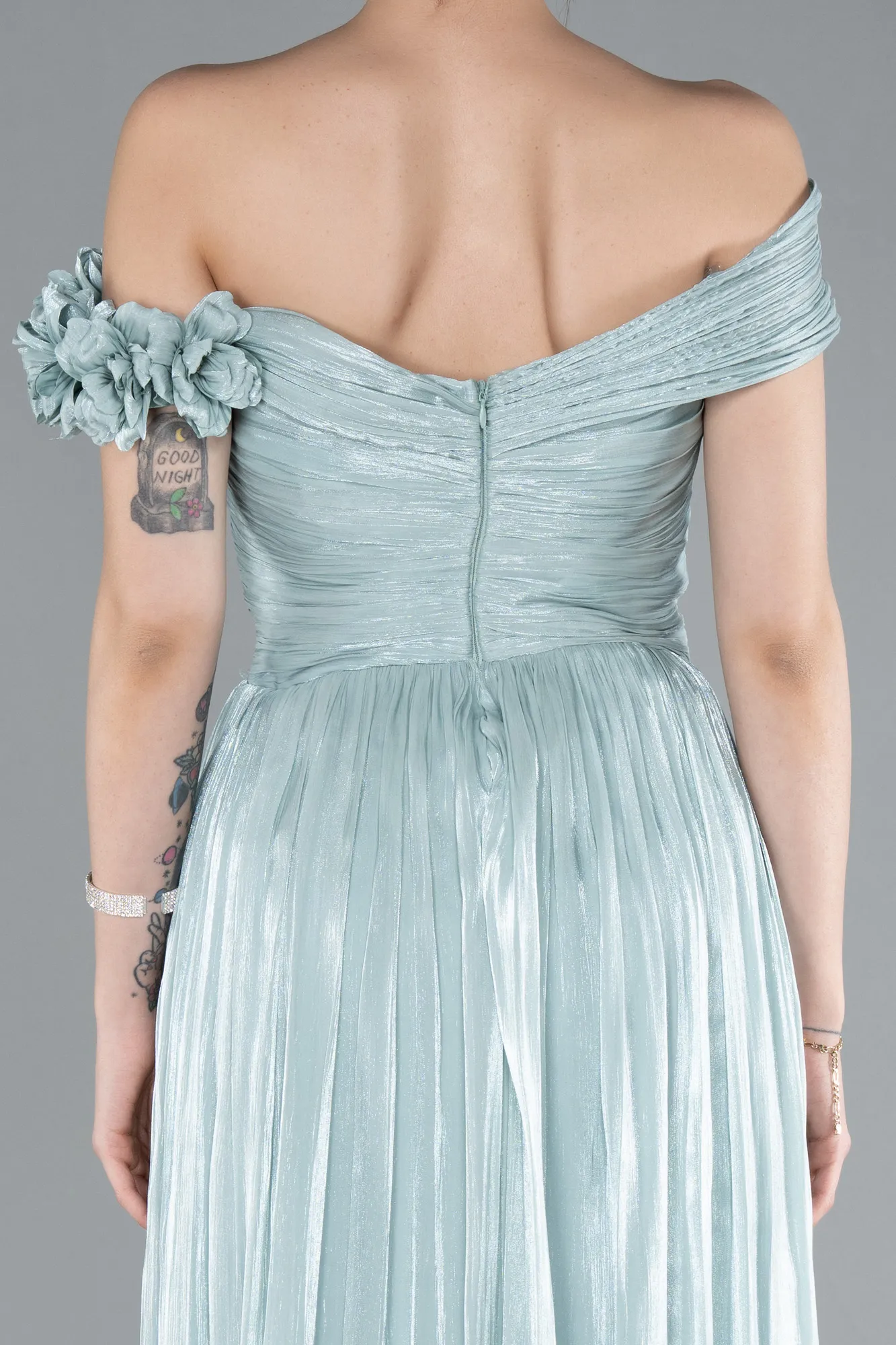 Mint-Boat Neck Long Chiffon Evening Dress ABU4807