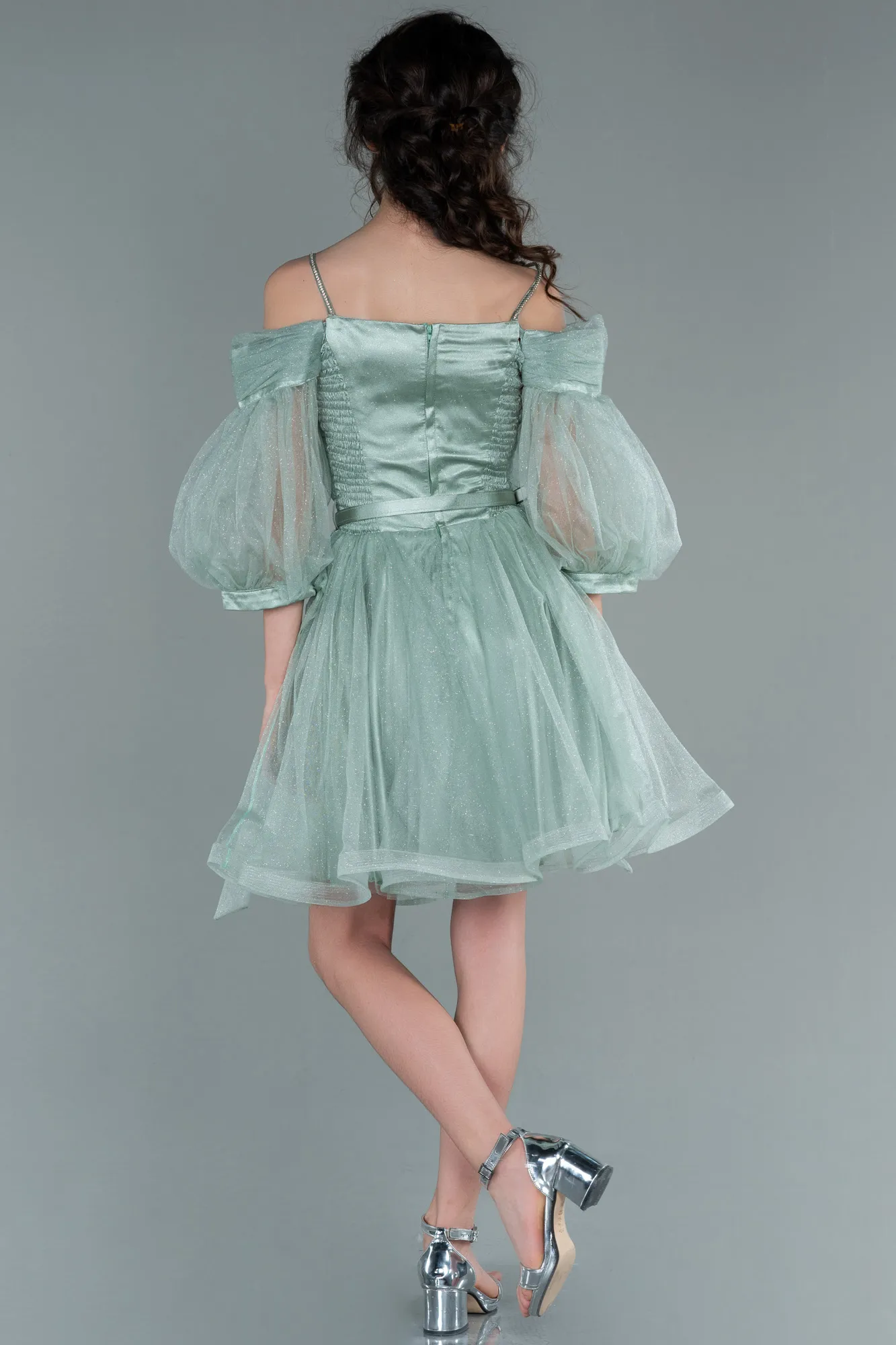 Mint-Front Short Back Long Girl Dress ABO090