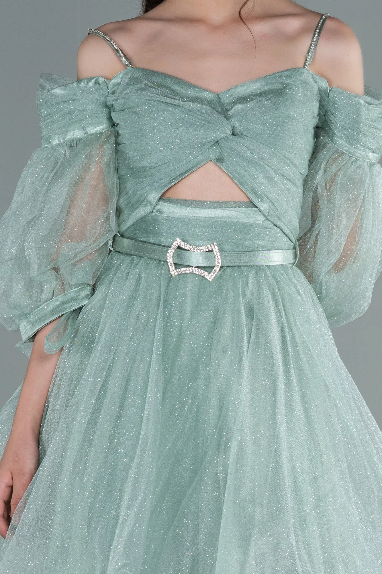 Mint-Front Short Back Long Girl Dress ABO090