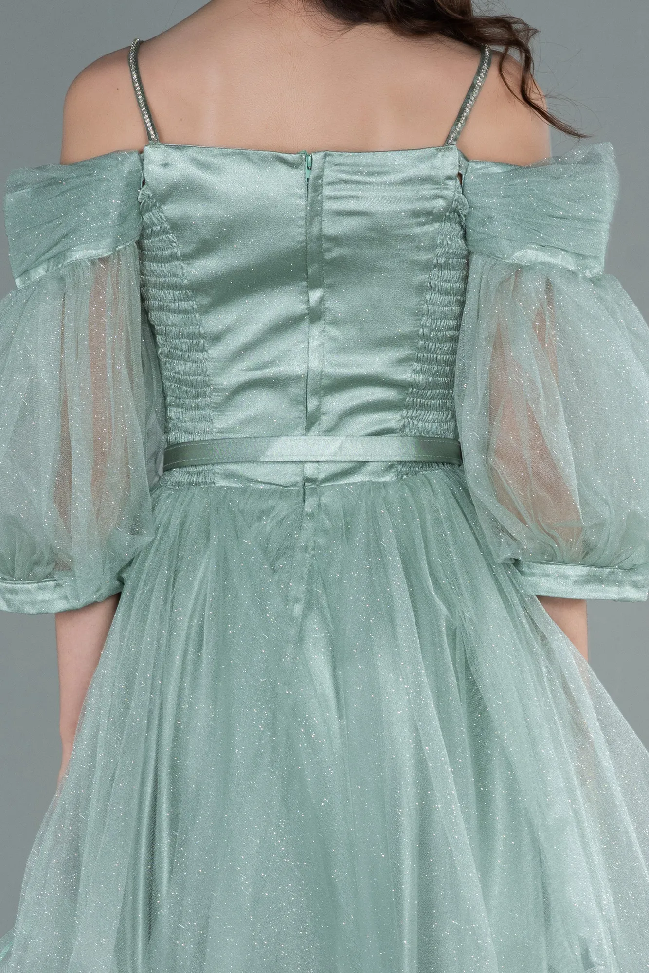 Mint-Front Short Back Long Girl Dress ABO090