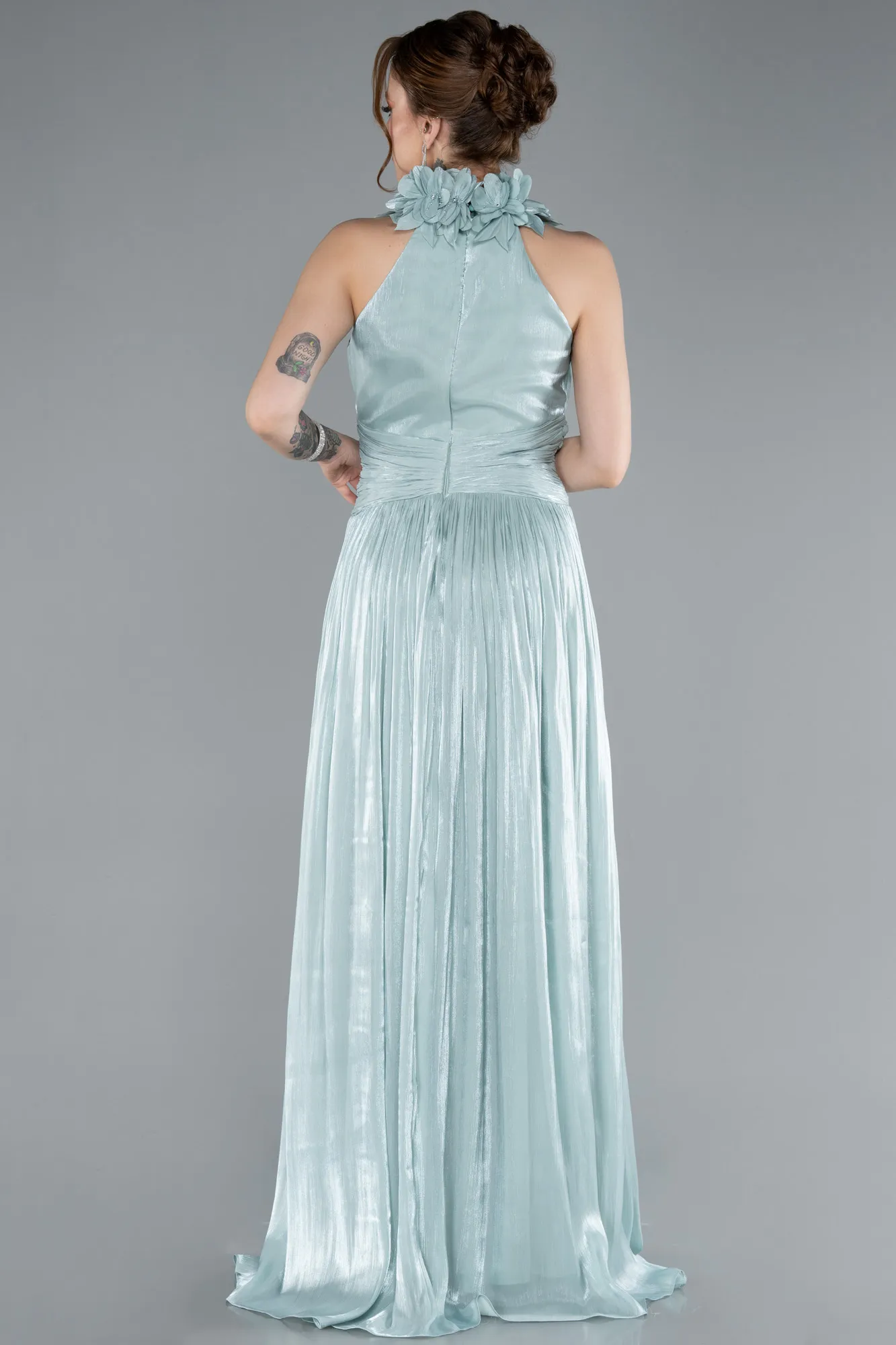 Mint-Halter Neck Long Chiffon Evening Dress ABU4811