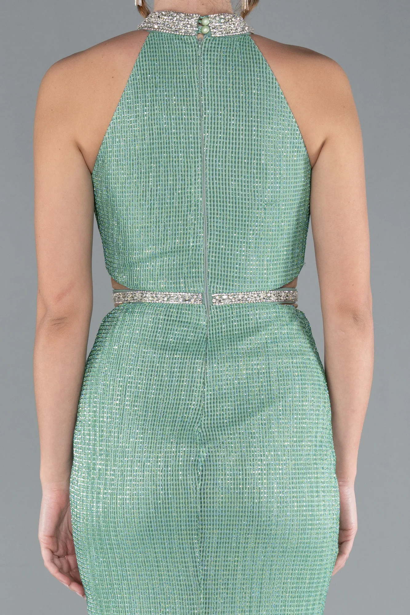Mint-Halter Neck Slit Long Glitter Mermaid Evening Gown ABU4766