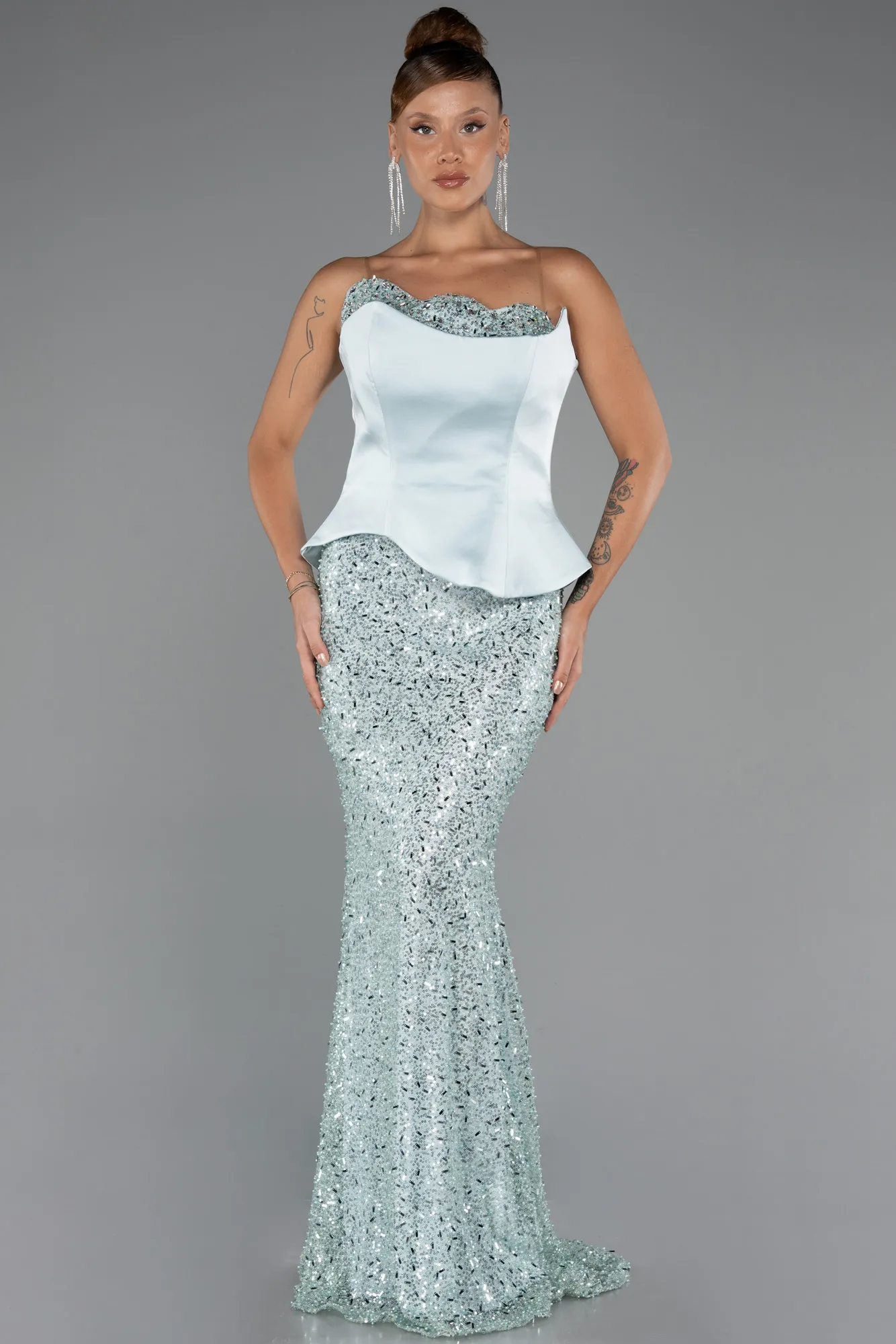 Mint-Long Beaded Evening Dress ABU5303